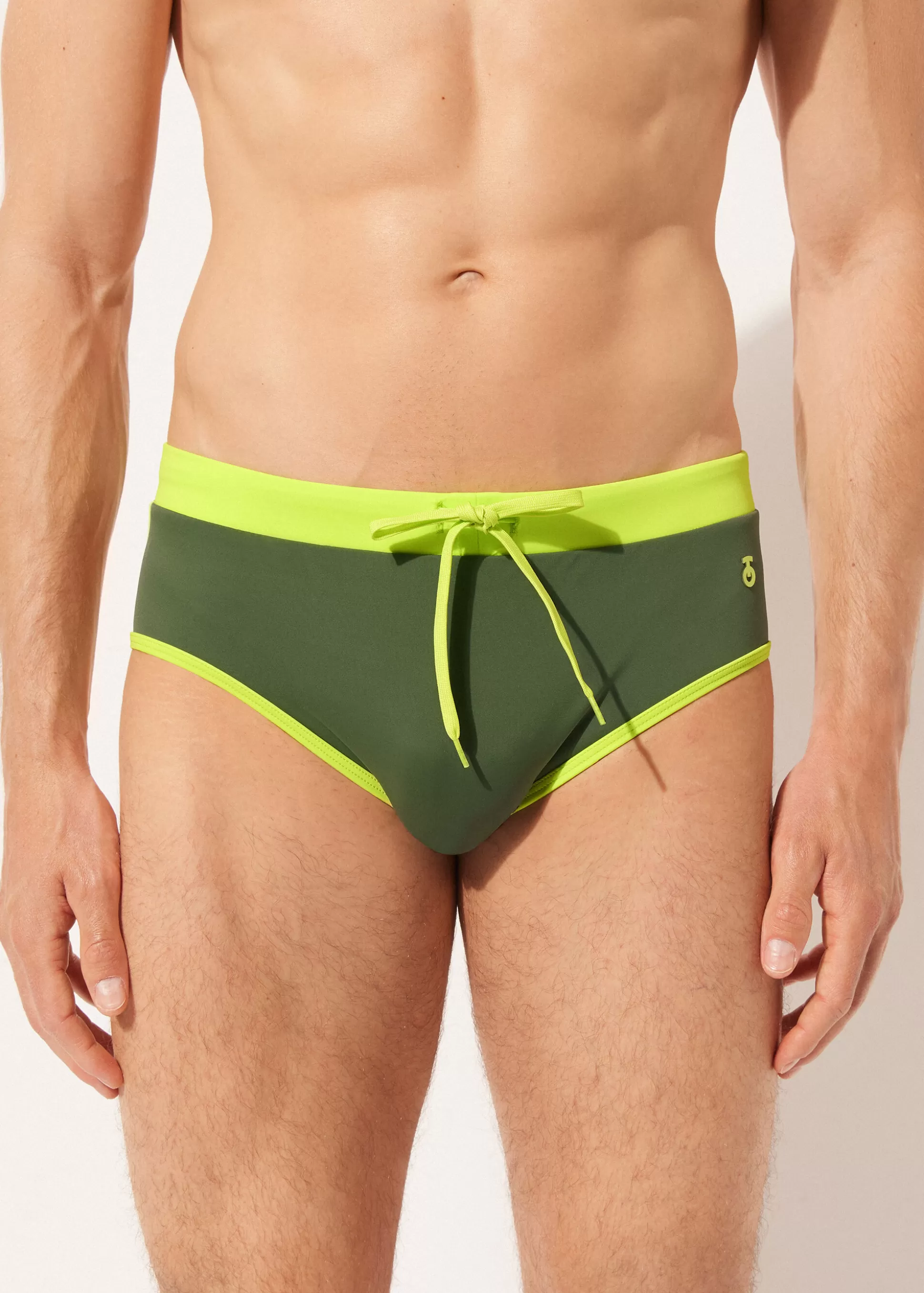 Bañadores Slips-Calzedonia Bañador Slip de Hombre Malindi Verdepalma-verdelima