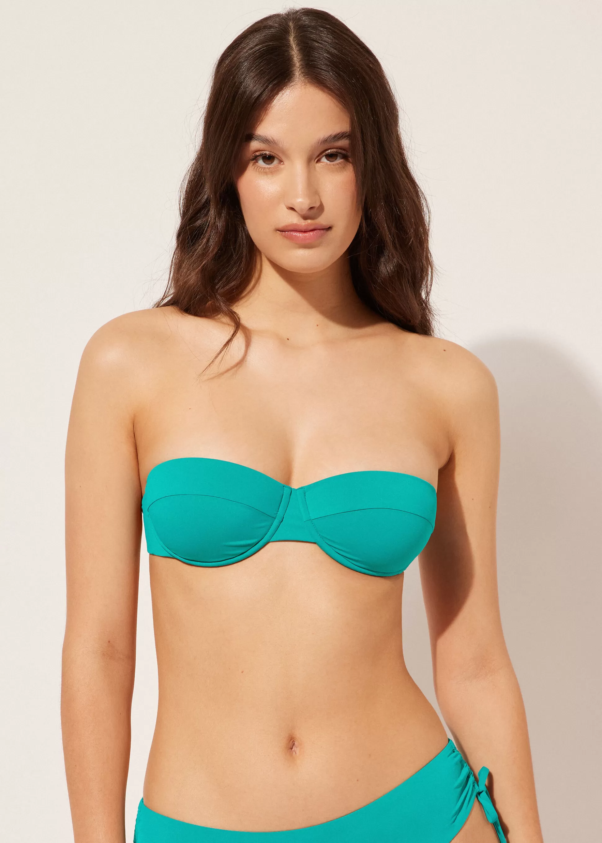 Bikini | Tops Bikini-Calzedonia Bandeau Balconette Relleno Ligero Bikini Indonesia Indonesiapeacockgreen