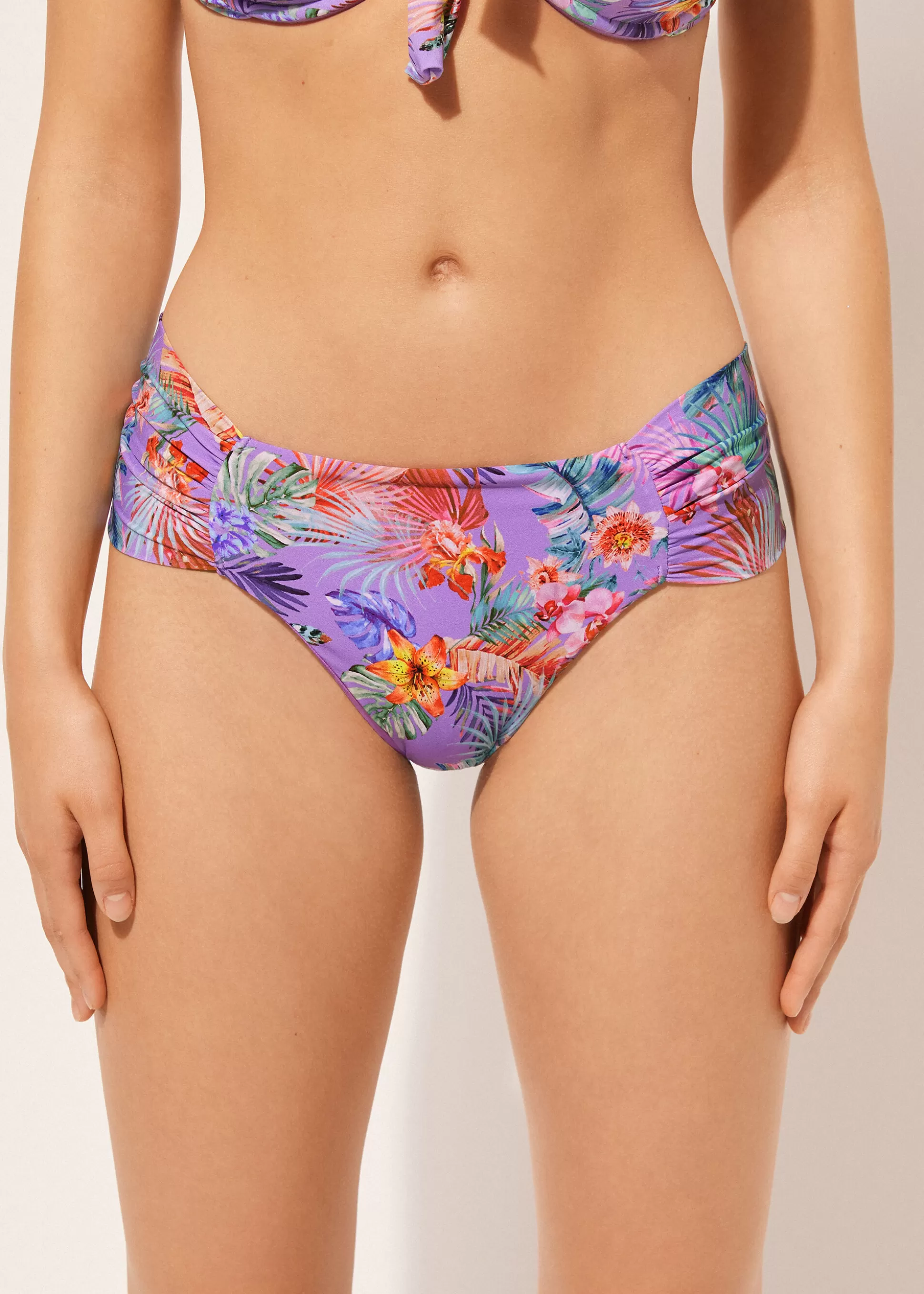 Bikini | Braguitas Bikini-Calzedonia Bikini Braguita Clásica con Drapeado Fairy Jungle Estampadofollajecoloradoconbaselila