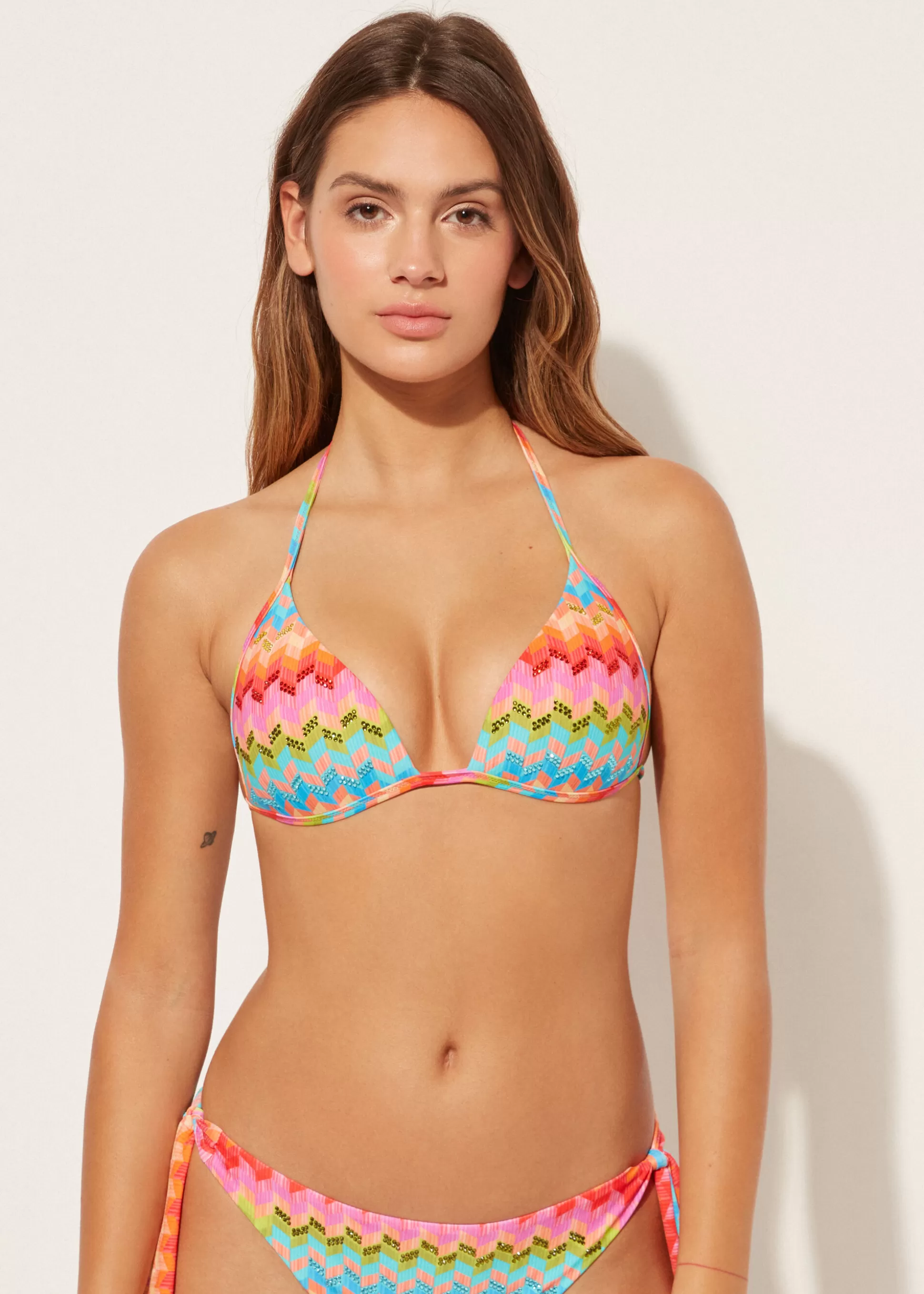 Bikini | Tops Bikini-Calzedonia Bikini Push-up Relleno Gradual Rainbow Estampadoarcoírisgeométricoconstrass