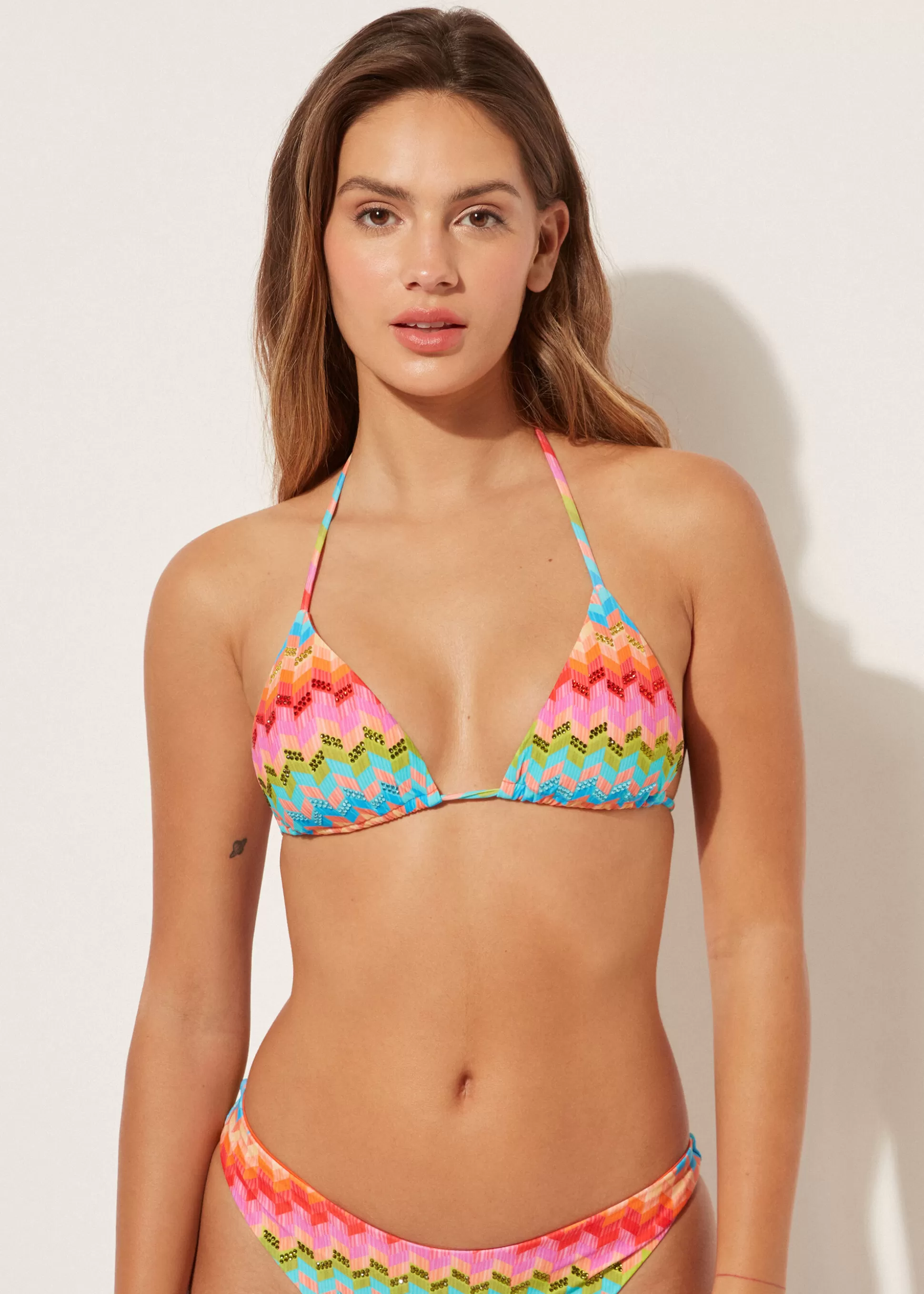 Bikini | Tops Bikini-Calzedonia Bikini Triángulo Relleno Extraíble Rainbow Estampadoarcoírisgeométricoconstrass