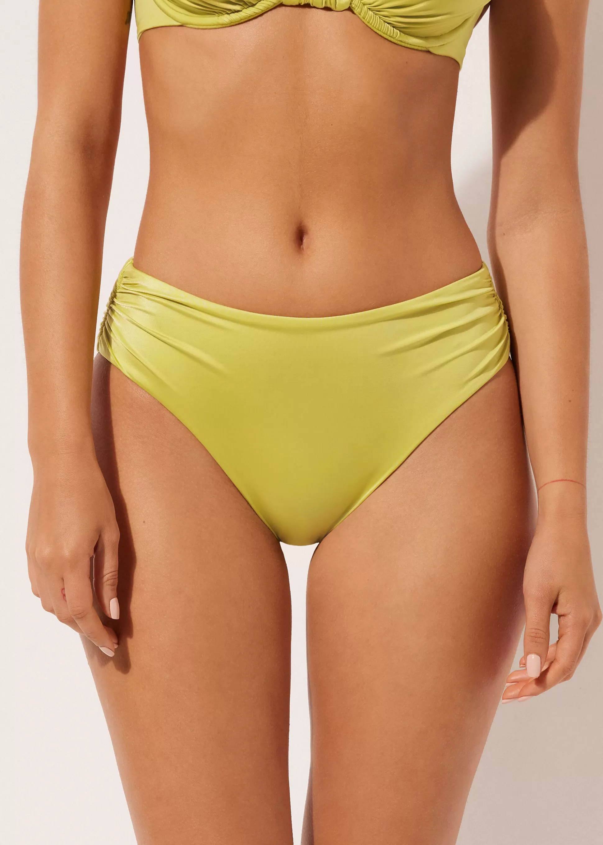 Bikini | Braguitas Bikini-Calzedonia Braguita Alta Bikini Shiny Satin Verdebrillante