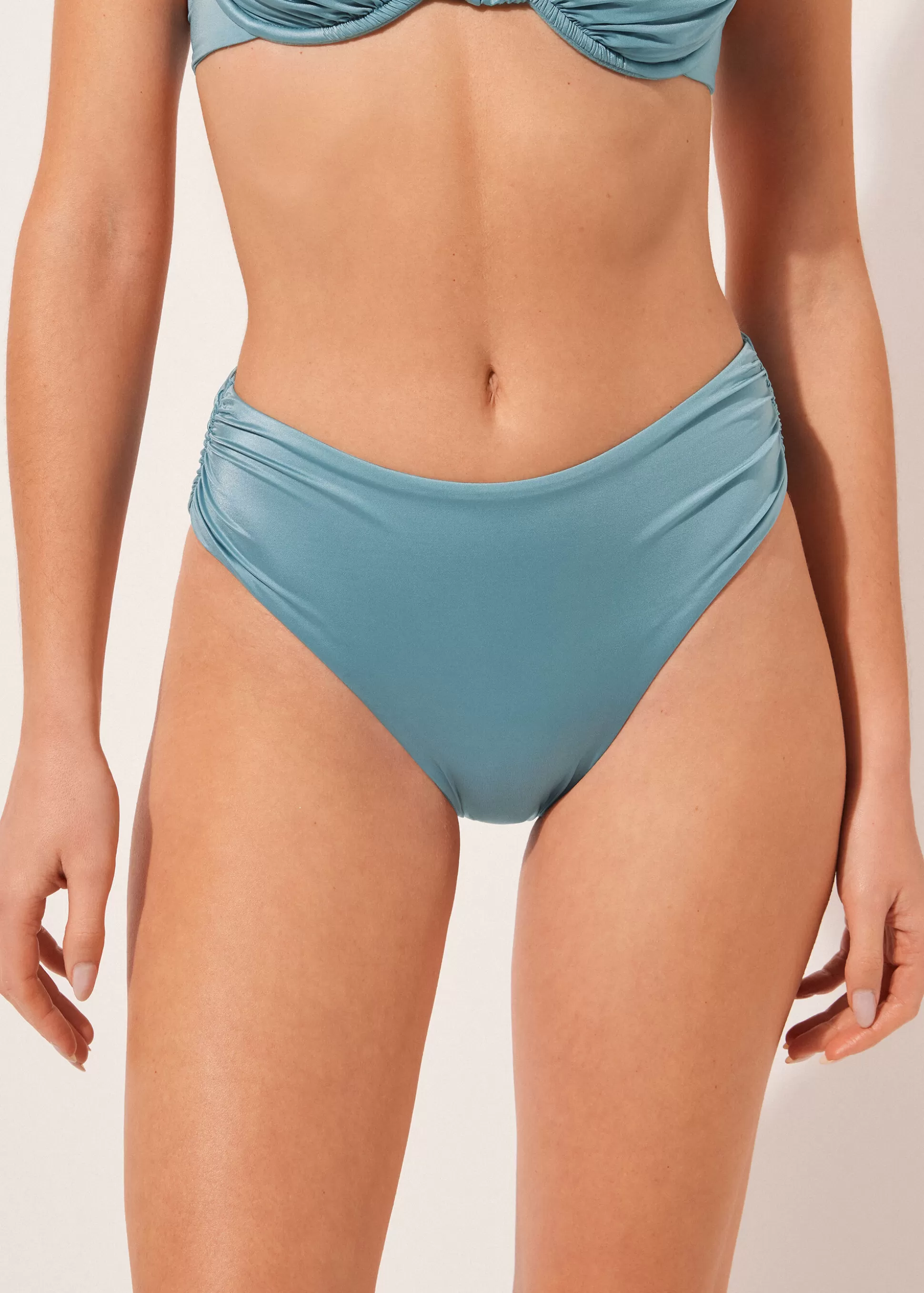 Bikini | Braguitas Bikini-Calzedonia Braguita Alta Bikini Shiny Satin Celestecerúleobrillante