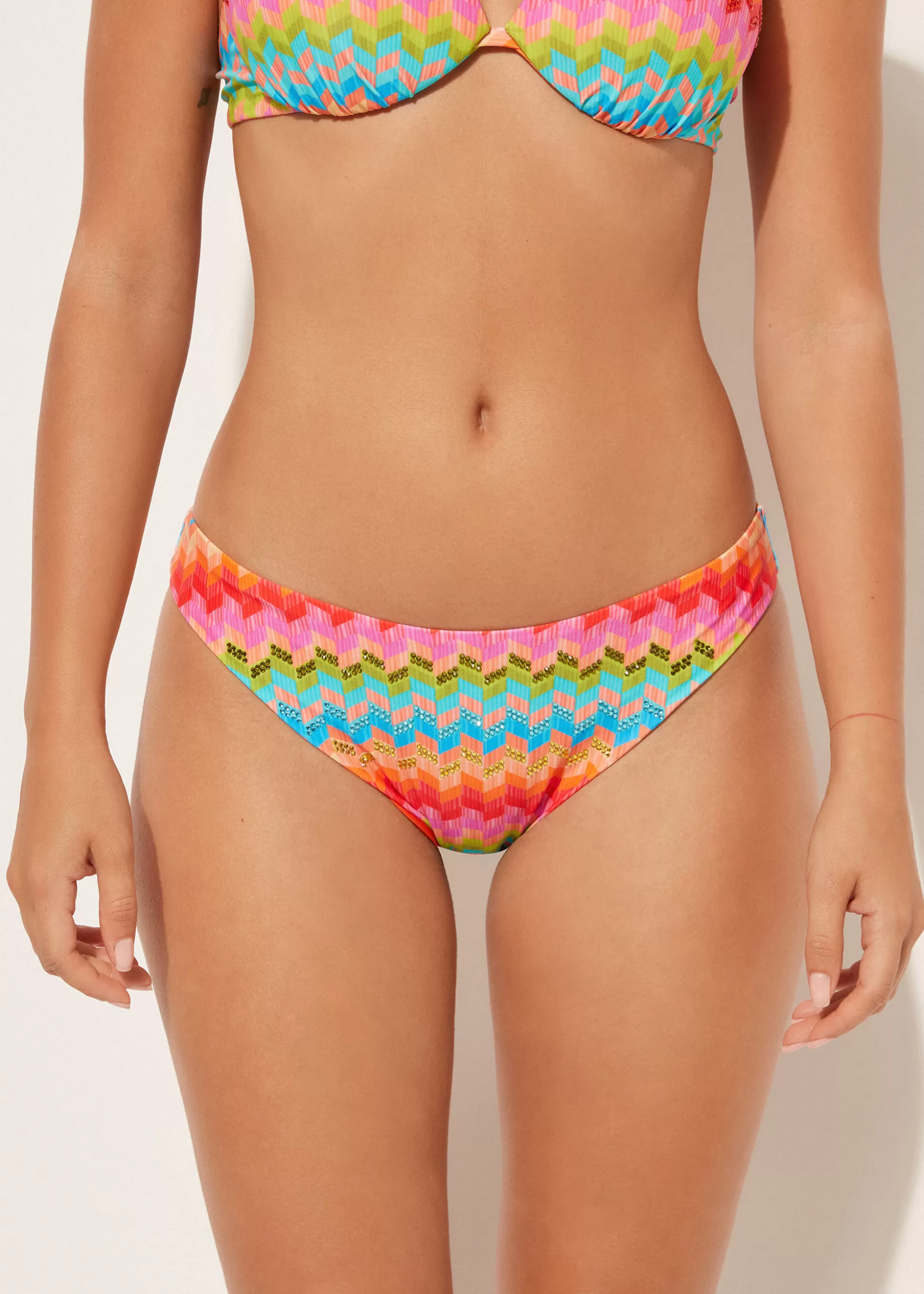 Bikini | Braguitas Bikini-Calzedonia Braguita Clásica Bikini Rainbow Estampadoarcoírisgeométricoconstrass