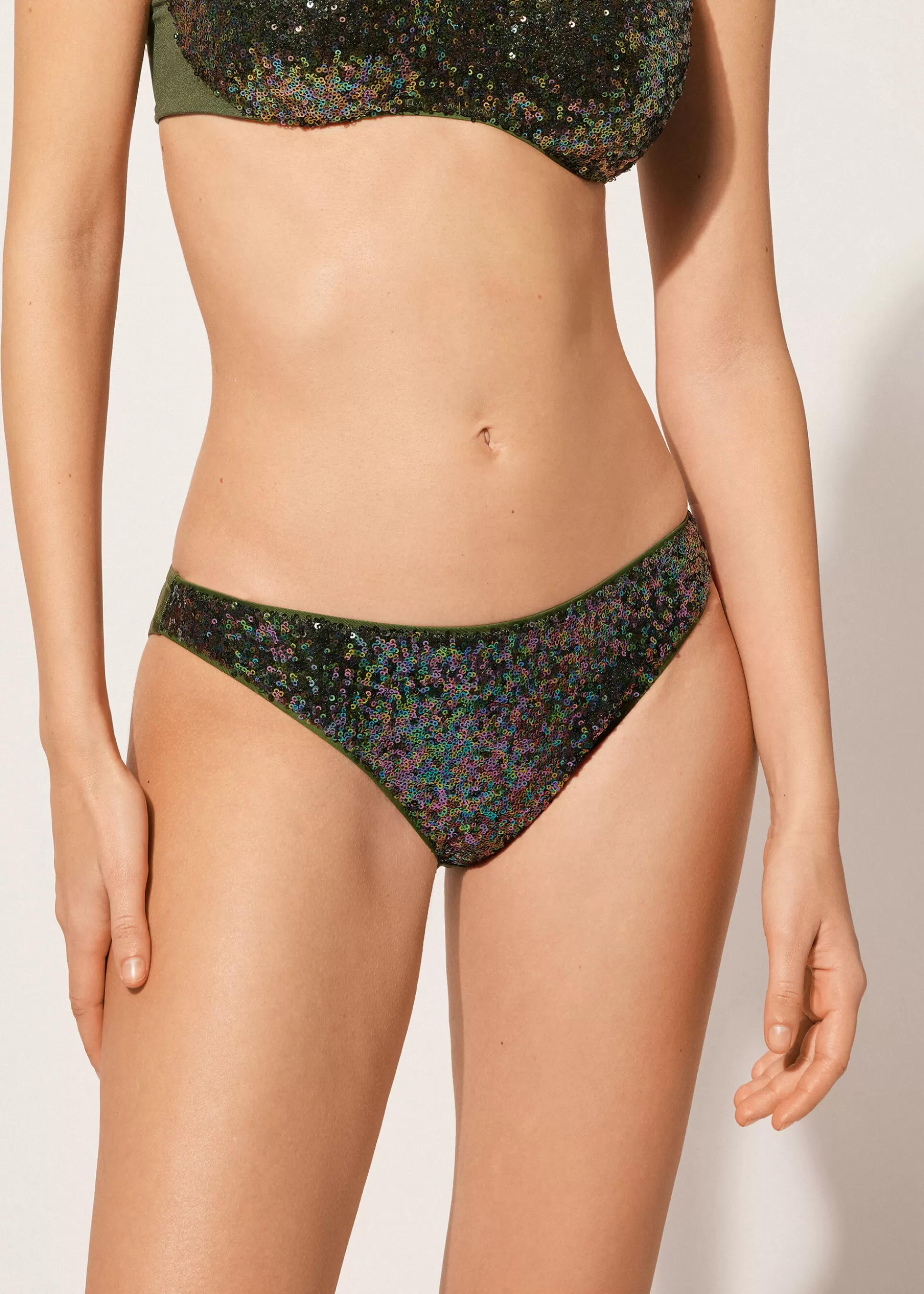 Bikini | Braguitas Bikini-Calzedonia Braguita Lentejuelas Bikini Glowing Surface Verdebrillanteconlentejuelas