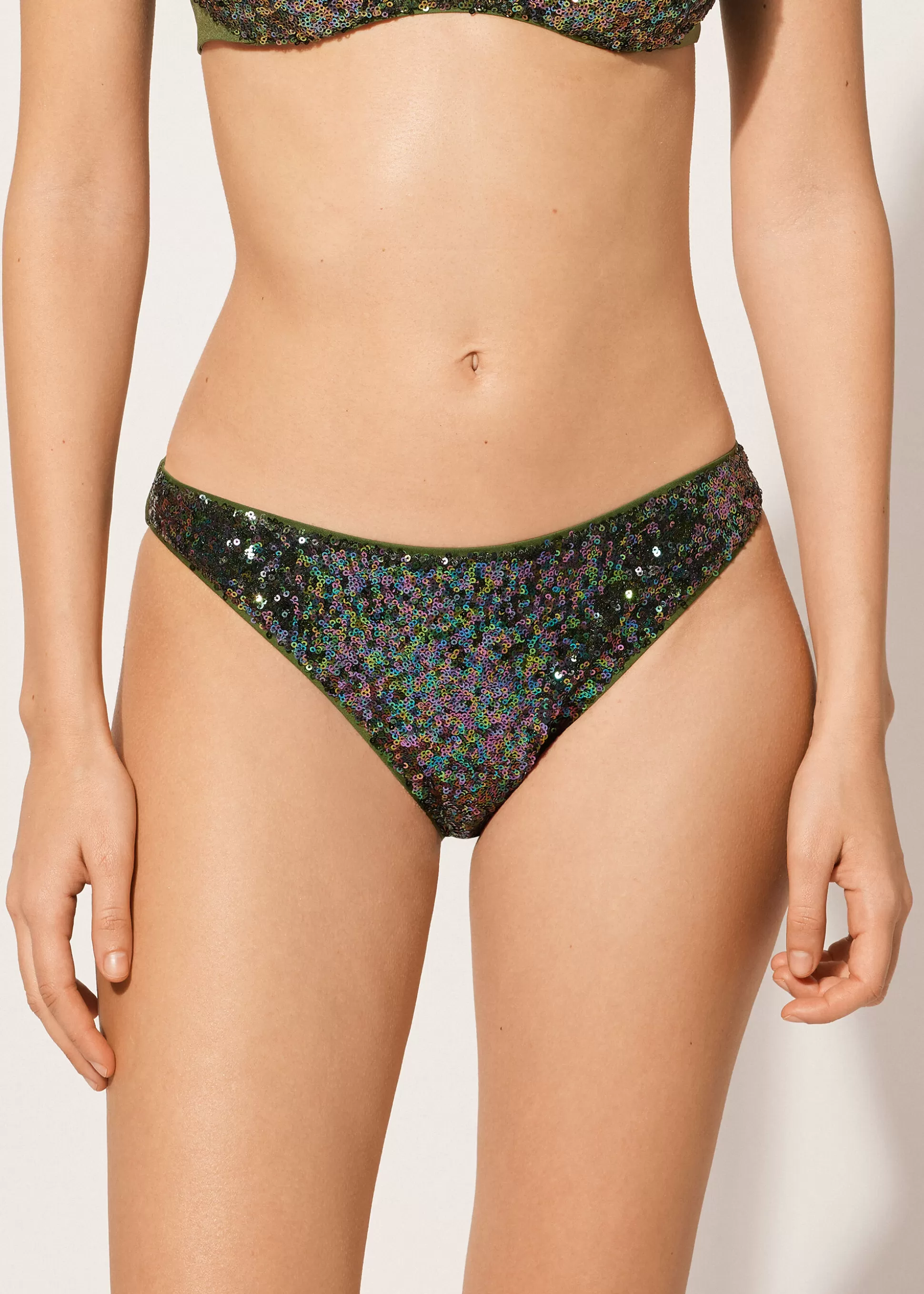 Bikini | Braguitas Bikini-Calzedonia Braguita Lentejuelas Bikini Glowing Surface Verdebrillanteconlentejuelas