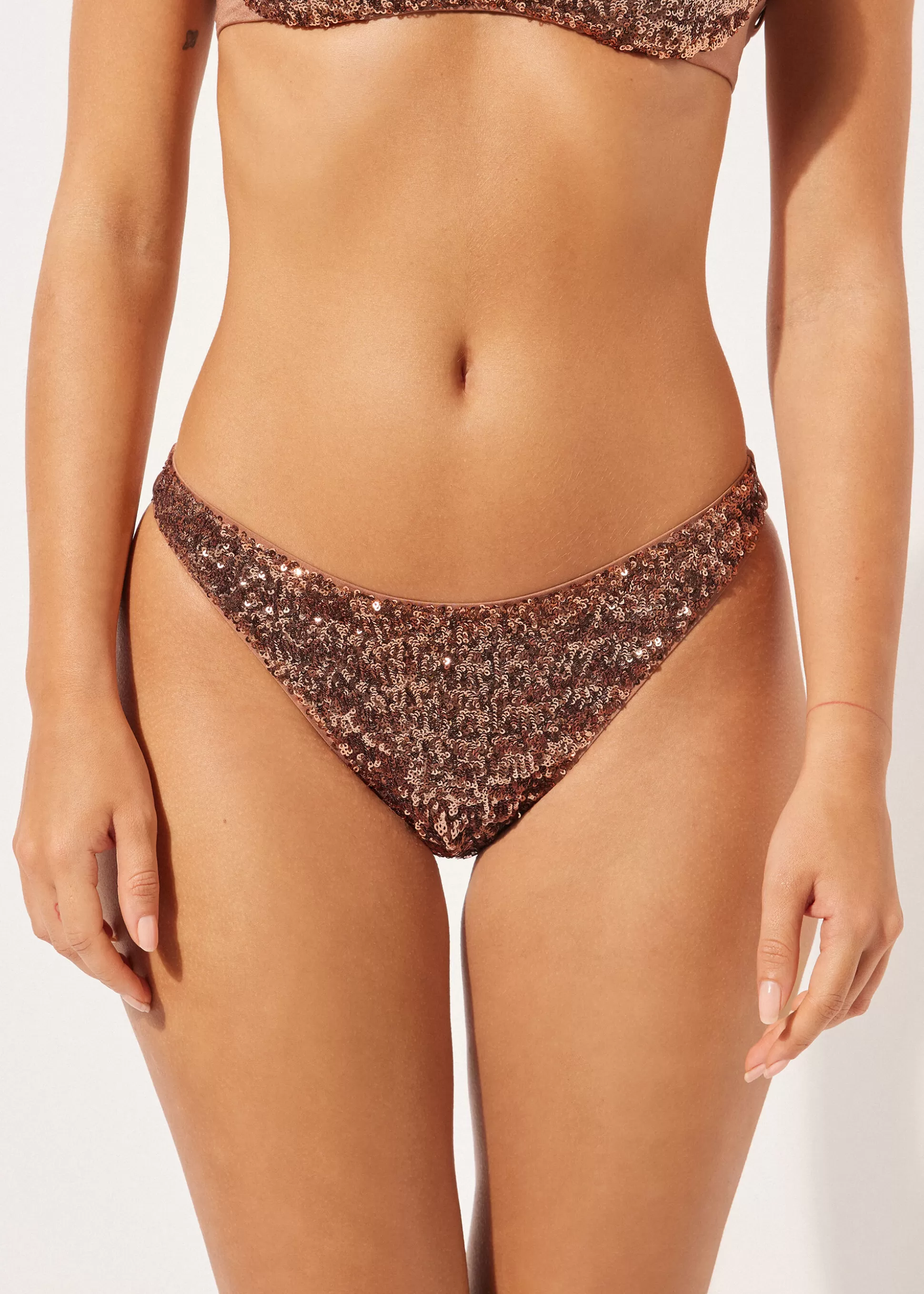 Bikini | Braguitas Bikini-Calzedonia Braguita Lentejuelas Bikini Glowing Surface Lentejuelasmarrónalmendra