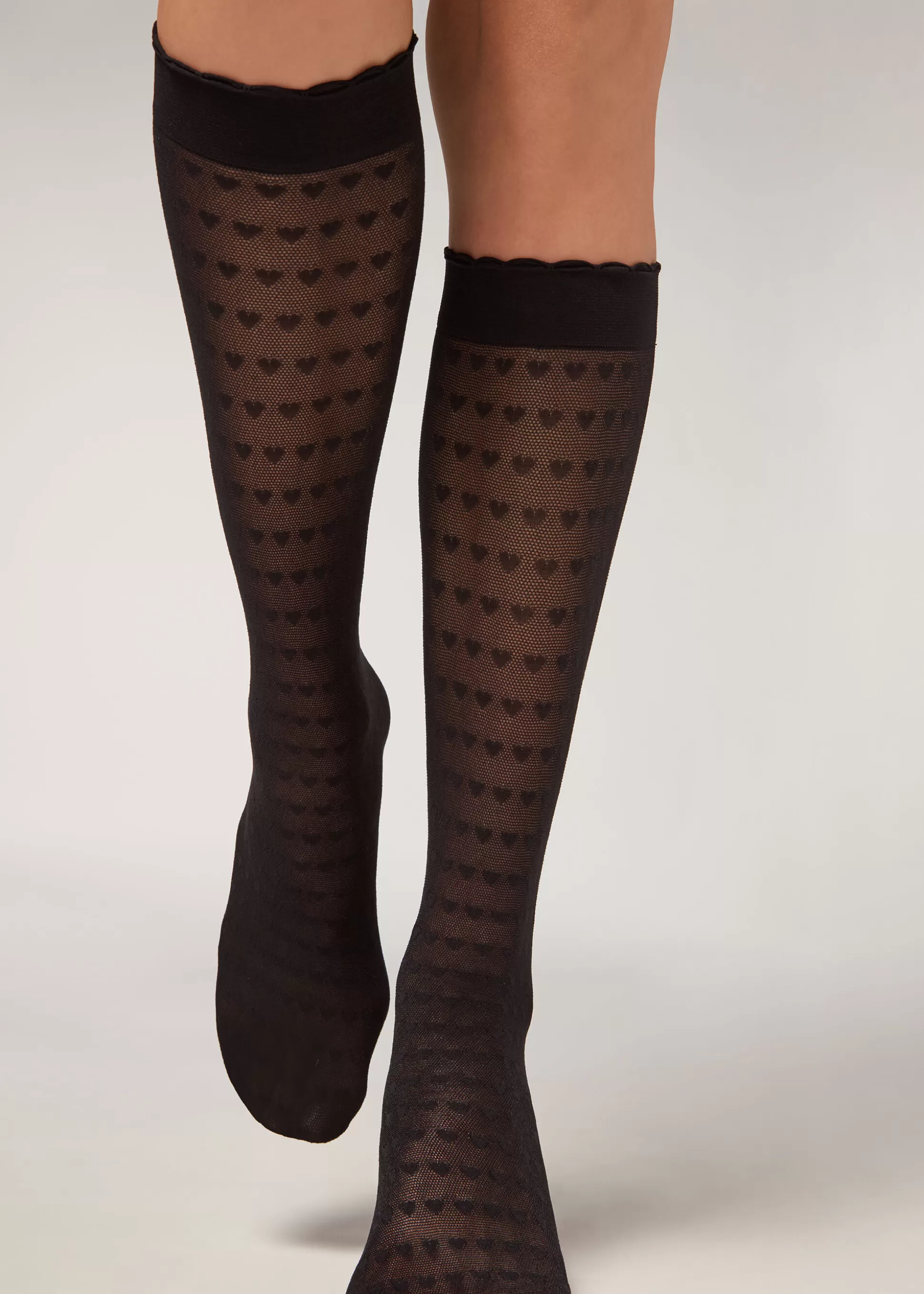 Medias Hasta La Rodilla | Calcetines Largos-Calzedonia Calcetin Lycra Corazones Negrocorazones