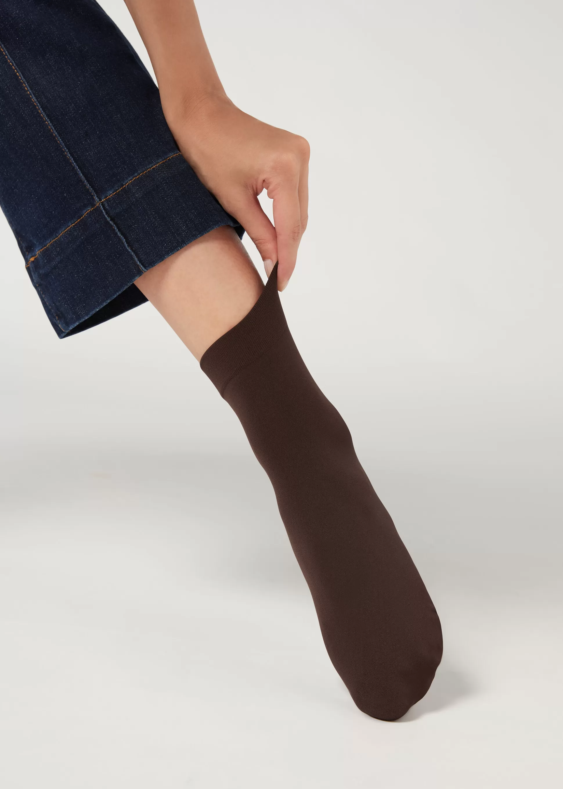 Calcetines Cortos-Calzedonia Calcetines 50 Denier de Tacto Suave Marrónoscuro