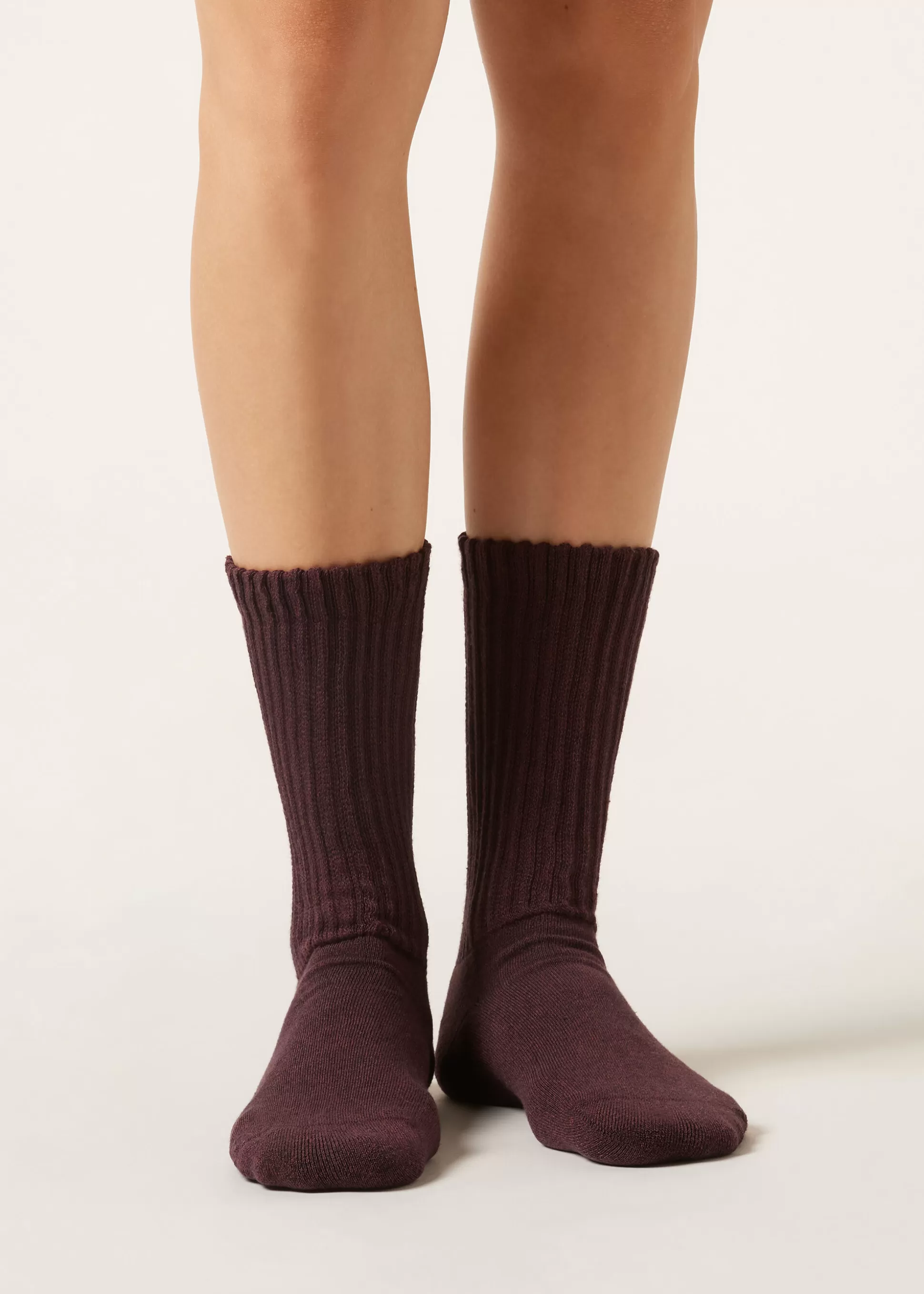 Calcetines Cortos-Calzedonia Calcetines Algodón Canalé Bicolor Bordeaux