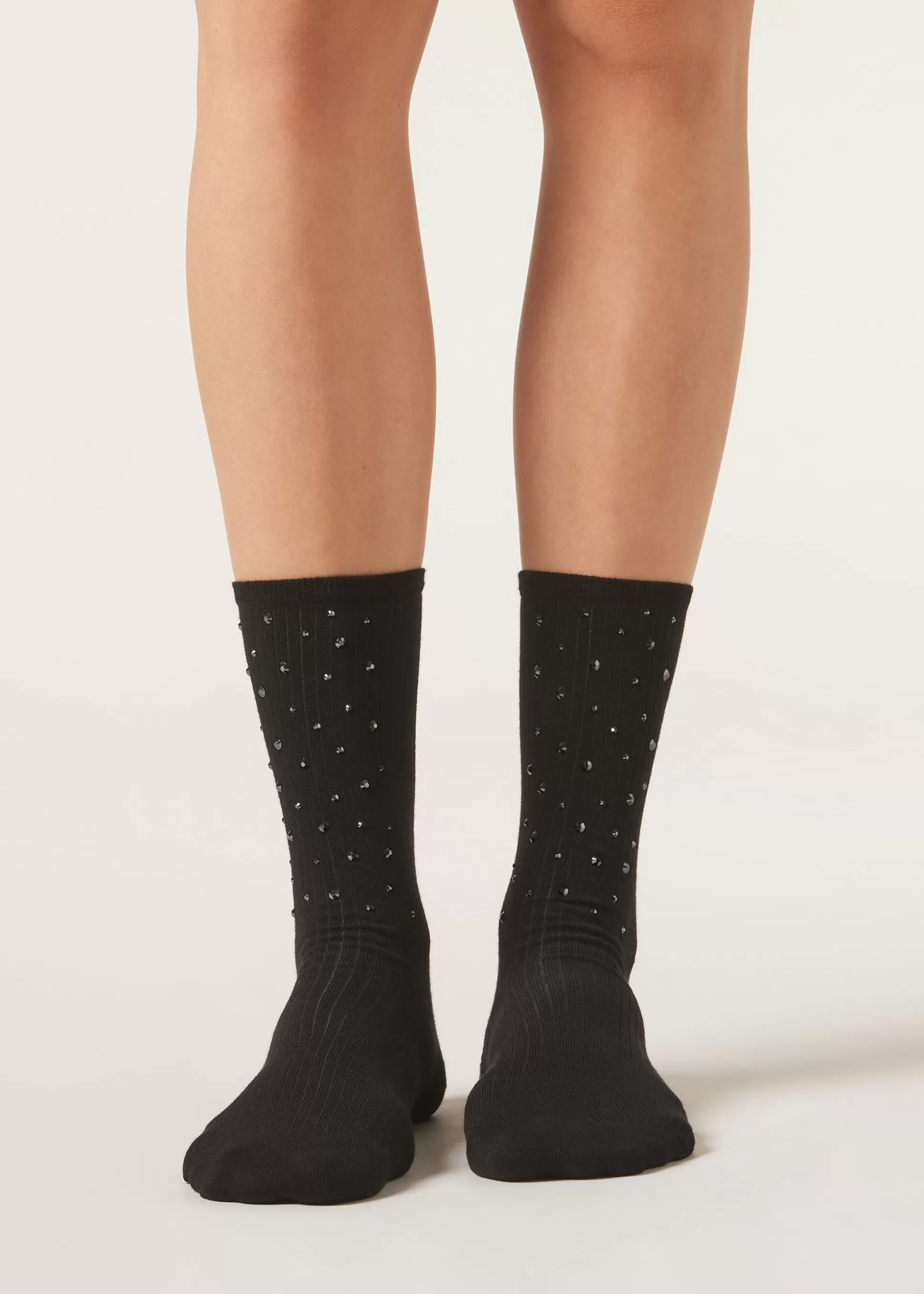 Calcetines Cortos-Calzedonia Calcetines Algodón Canalé Con Strass Negro