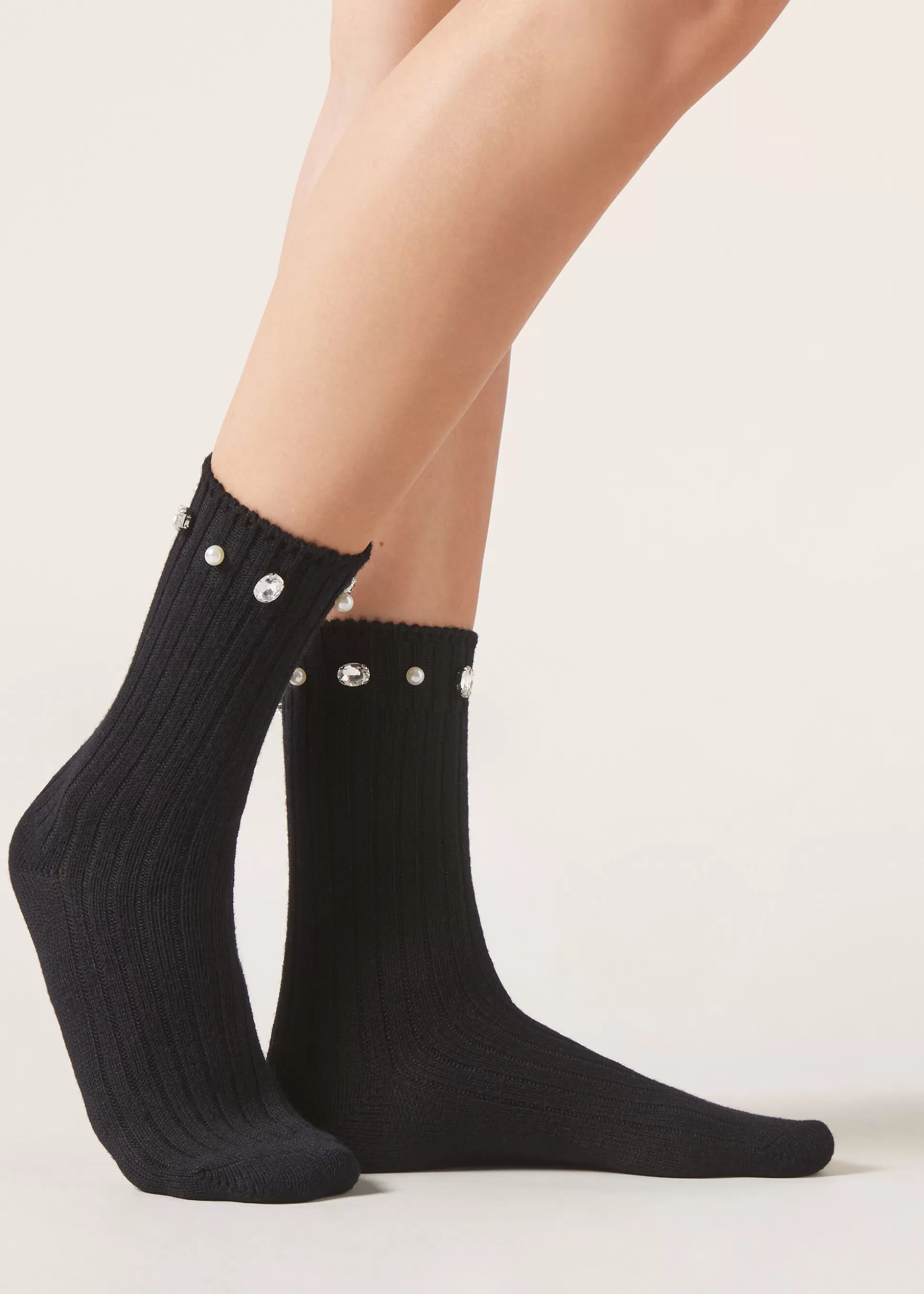 Calcetines Cortos-Calzedonia Calcetines Cashmere Con Aplicaciones Negroconlana