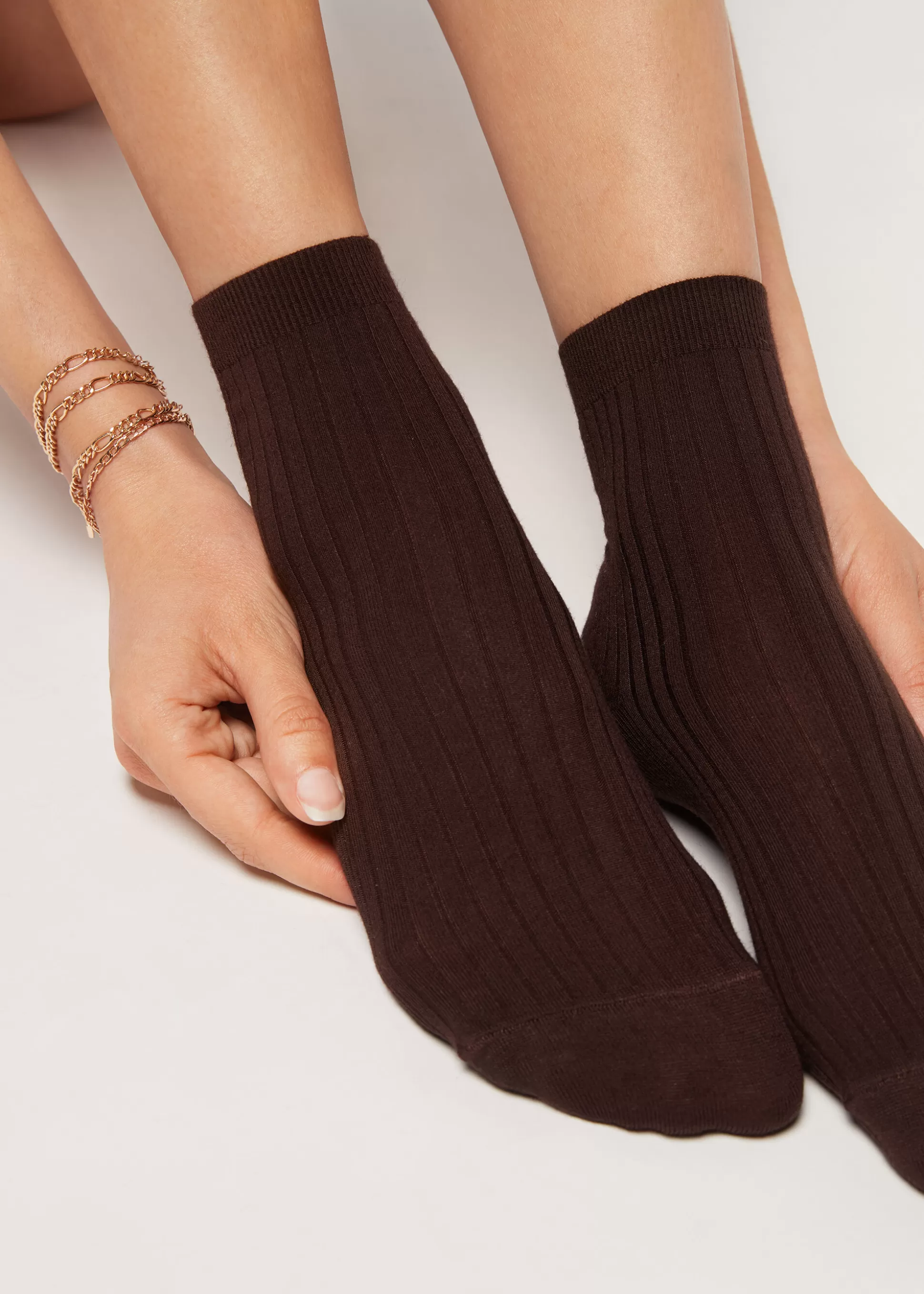 Calcetines Cortos-Calzedonia Calcetines Cortos de Canalé  con Cashmere Marrone