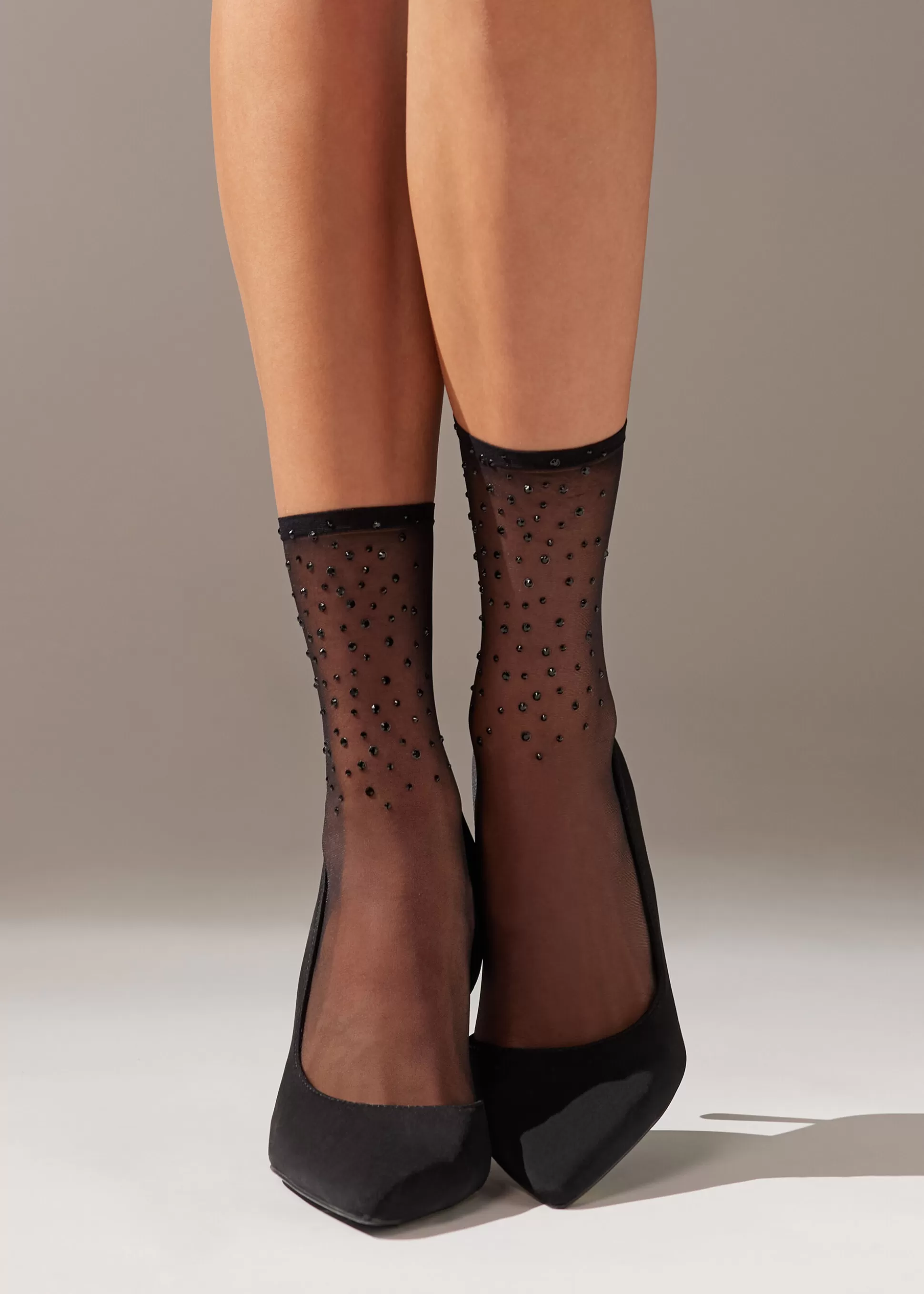 Calcetines Cortos-Calzedonia Calcetines Cortos Lycra Con Strass Negroveladostrass