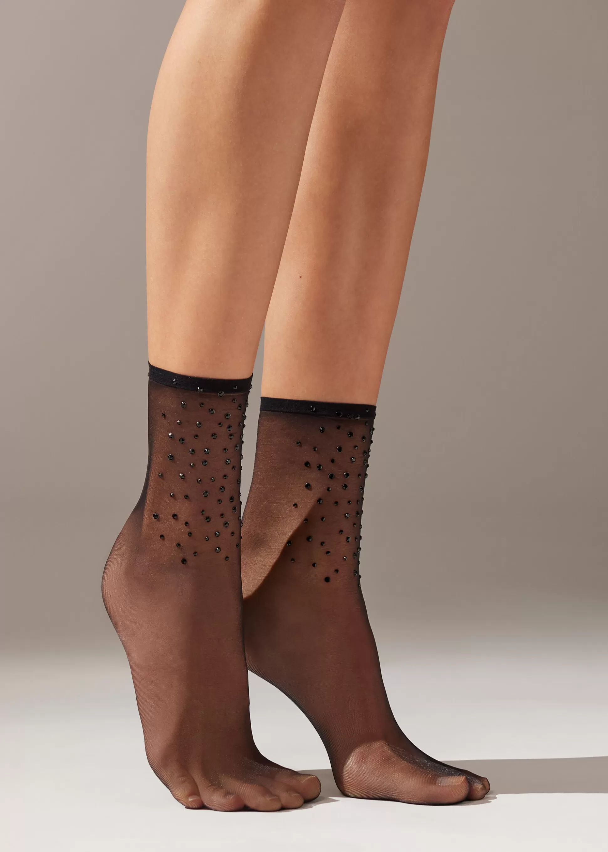 Calcetines Cortos-Calzedonia Calcetines Cortos Lycra Con Strass Negroveladostrass