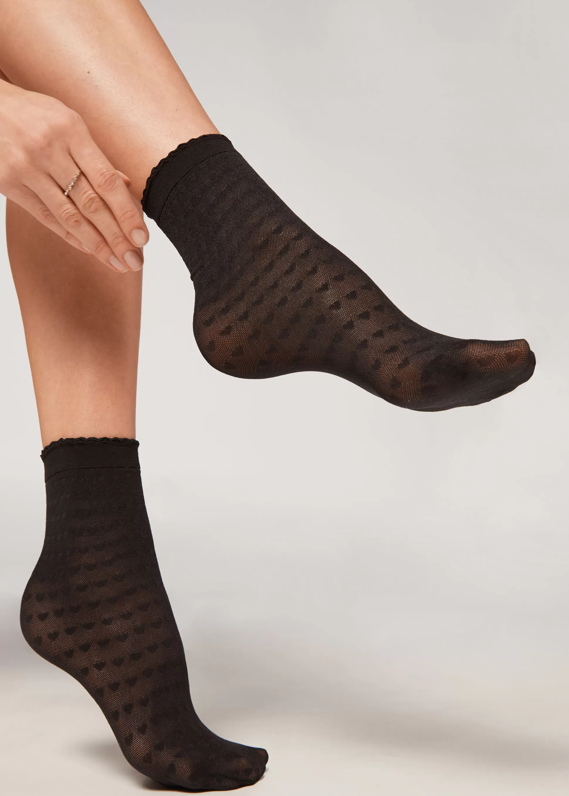 Calcetines Cortos-Calzedonia Calcetines Cortos Lycra Corazones Negrocorazones