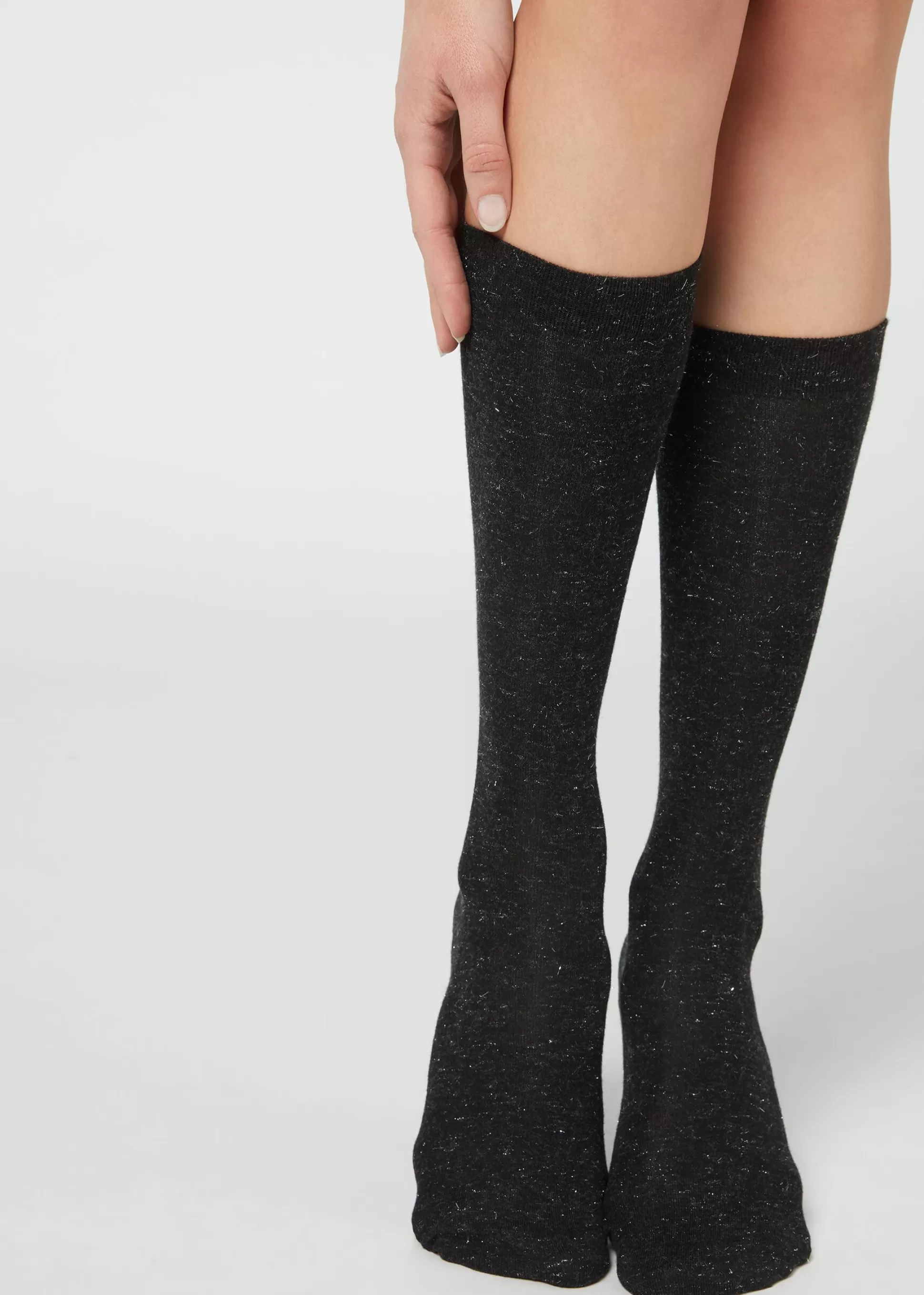 Calcetines Largos-Calzedonia Calcetines Largos Cashmere Con Glitter Negroconglitterycachemir