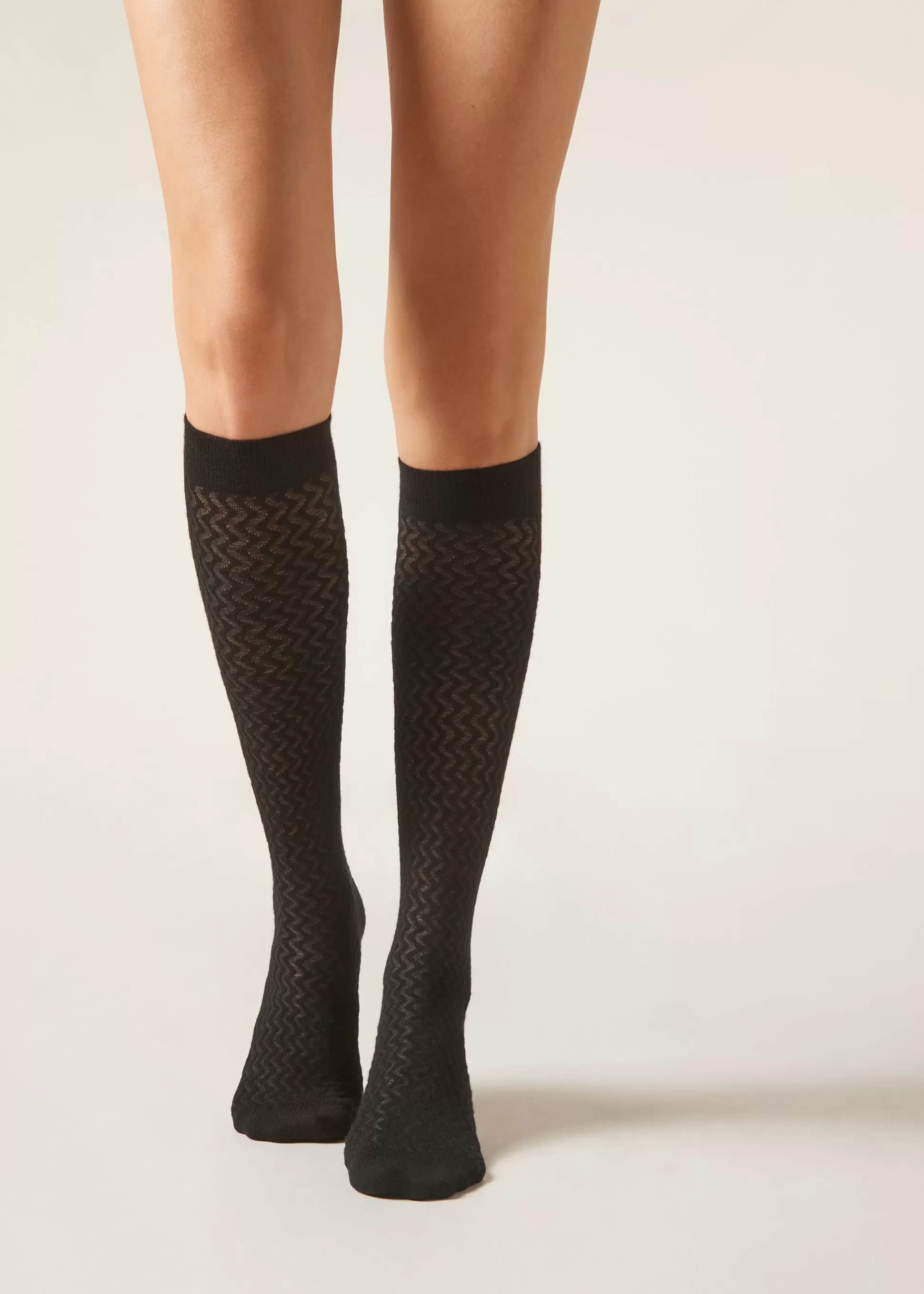 Calcetines Largos-Calzedonia Calcetines Largos Cashmere Ligero Neroondecashmere