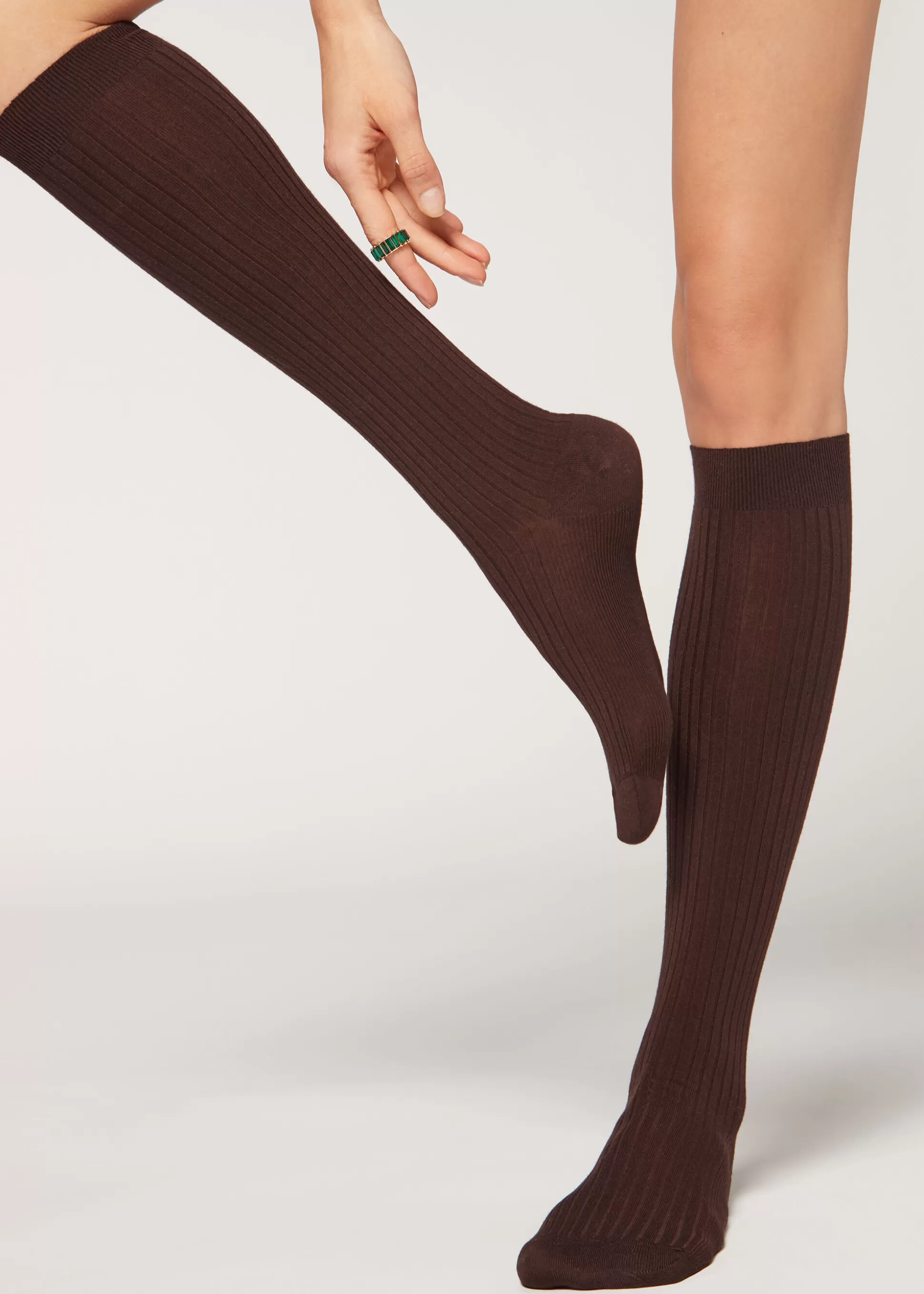 Calcetines Largos-Calzedonia Calcetines Largos De Canalé  Con Cashmere Marrone