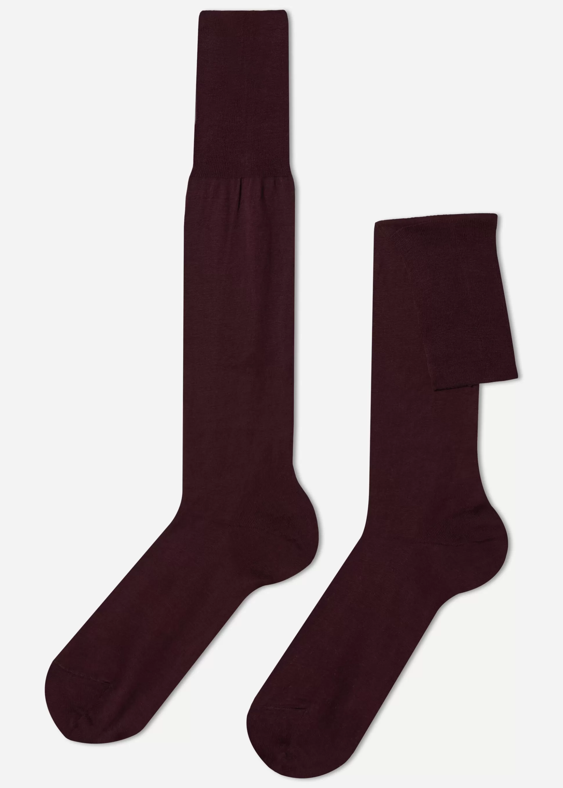 Calcetines Largos-Calzedonia Calcetines Largos de Hombre en Hilo de Escocia Bordeaux