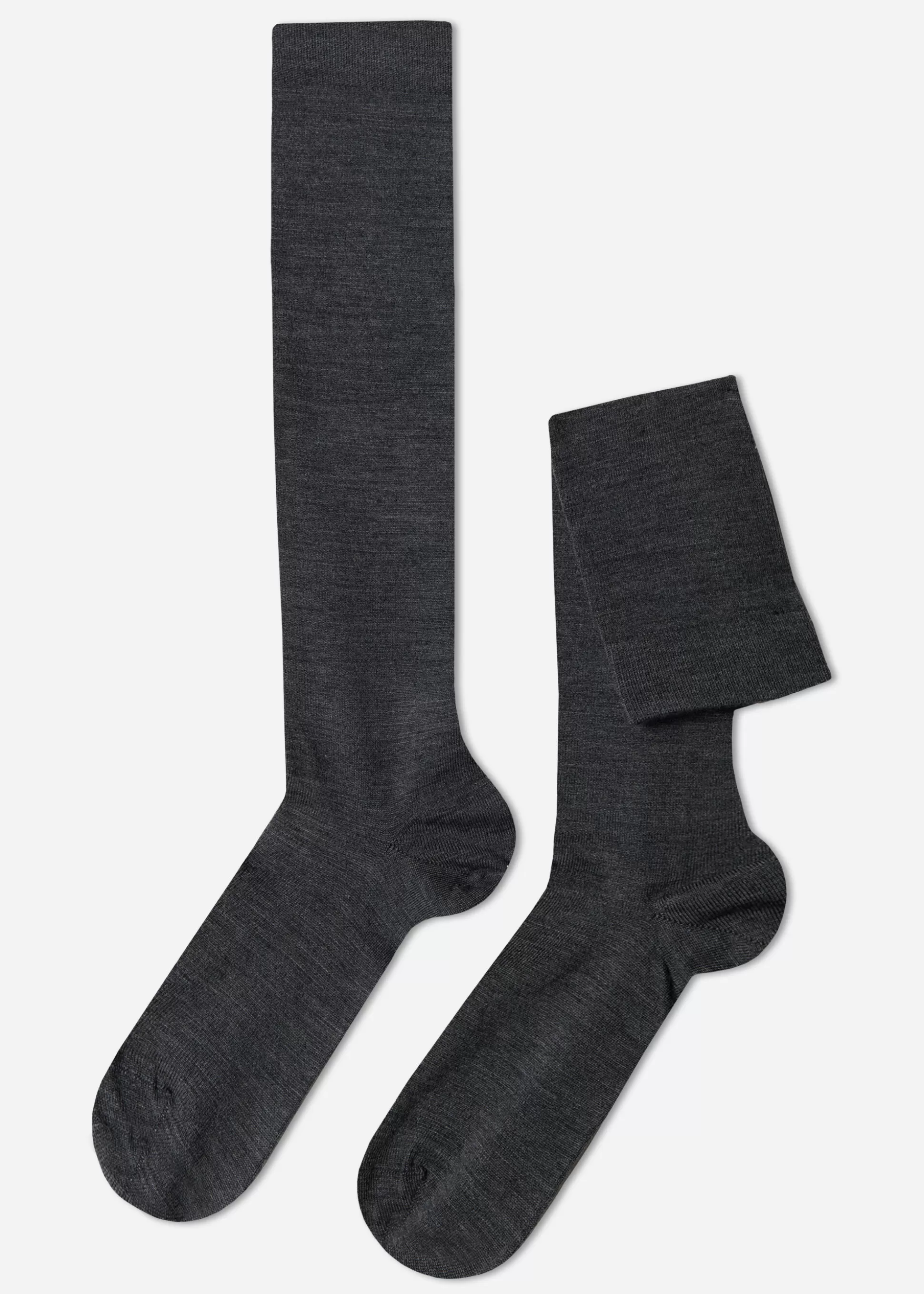 Calcetines Largos-Calzedonia Calcetines Largos de Hombre en Lana y Algodón Mezcladegrisantracita