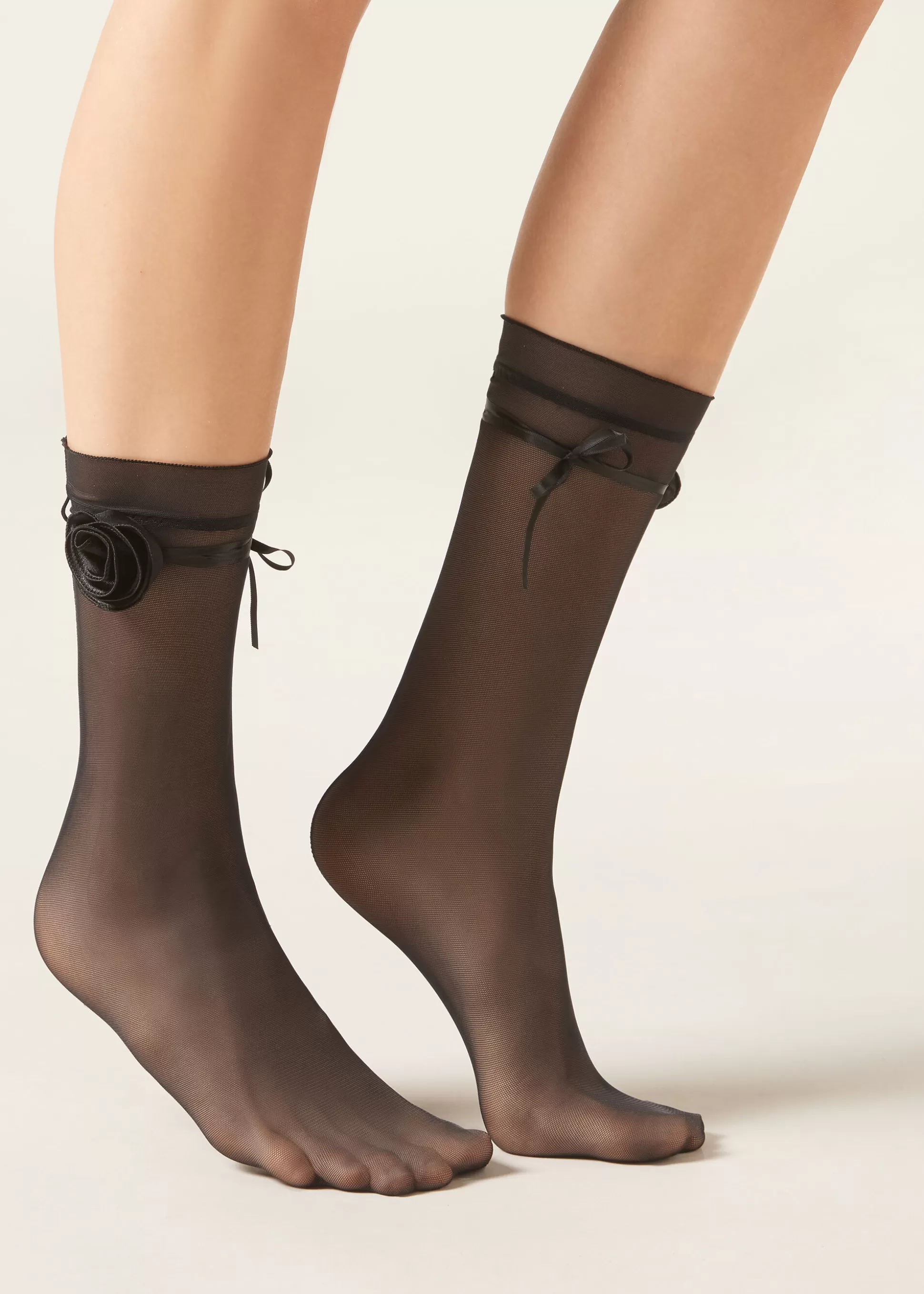 Calcetines Cortos-Calzedonia Calcetines Lycra De Tul Con Flor Negrospecialedition