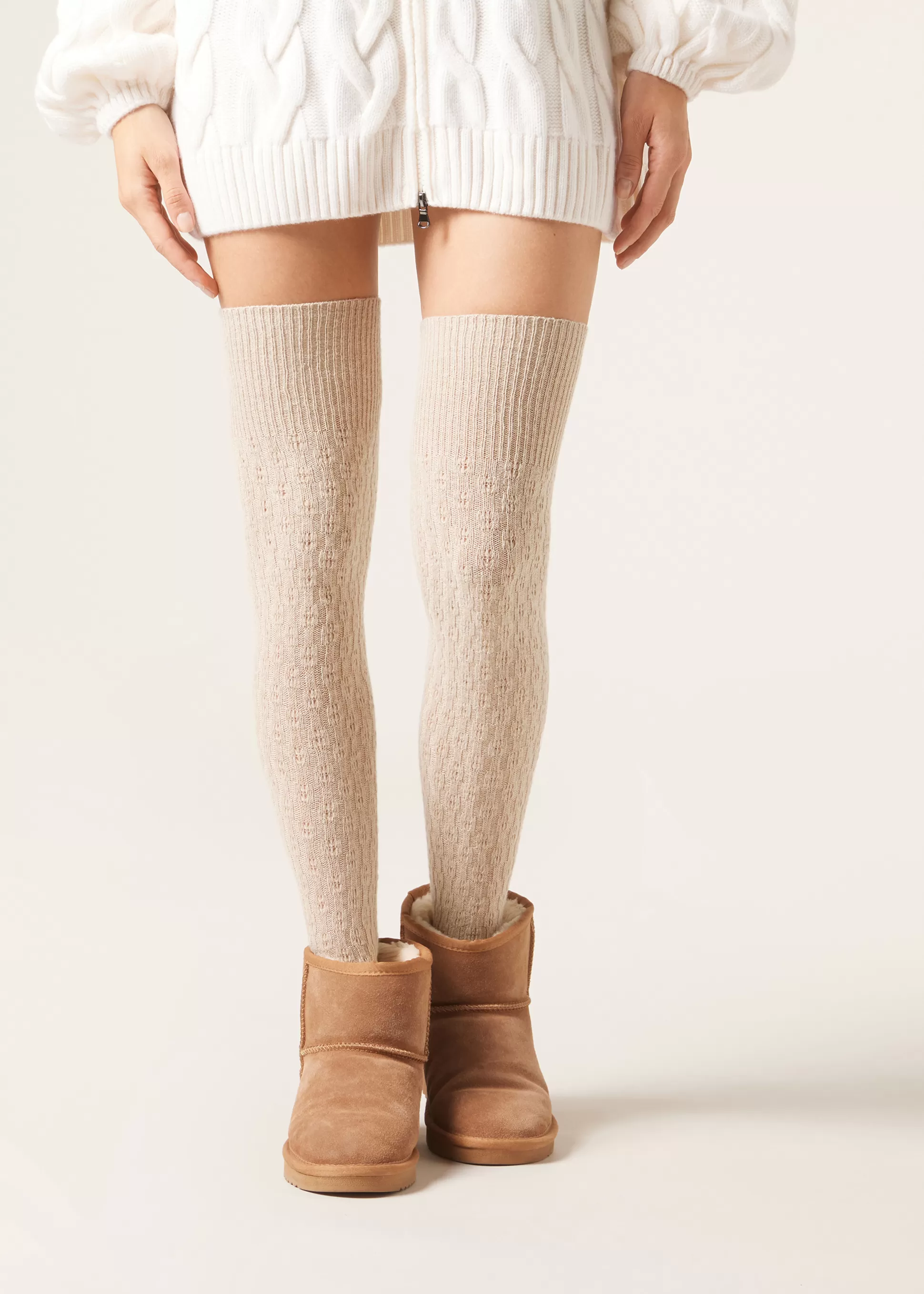 Calcetines Por Encima De La Rodilla-Calzedonia Calcetines Por Encima De La Rodilla Lana Espiga Naturalemelangelavoratocashmere