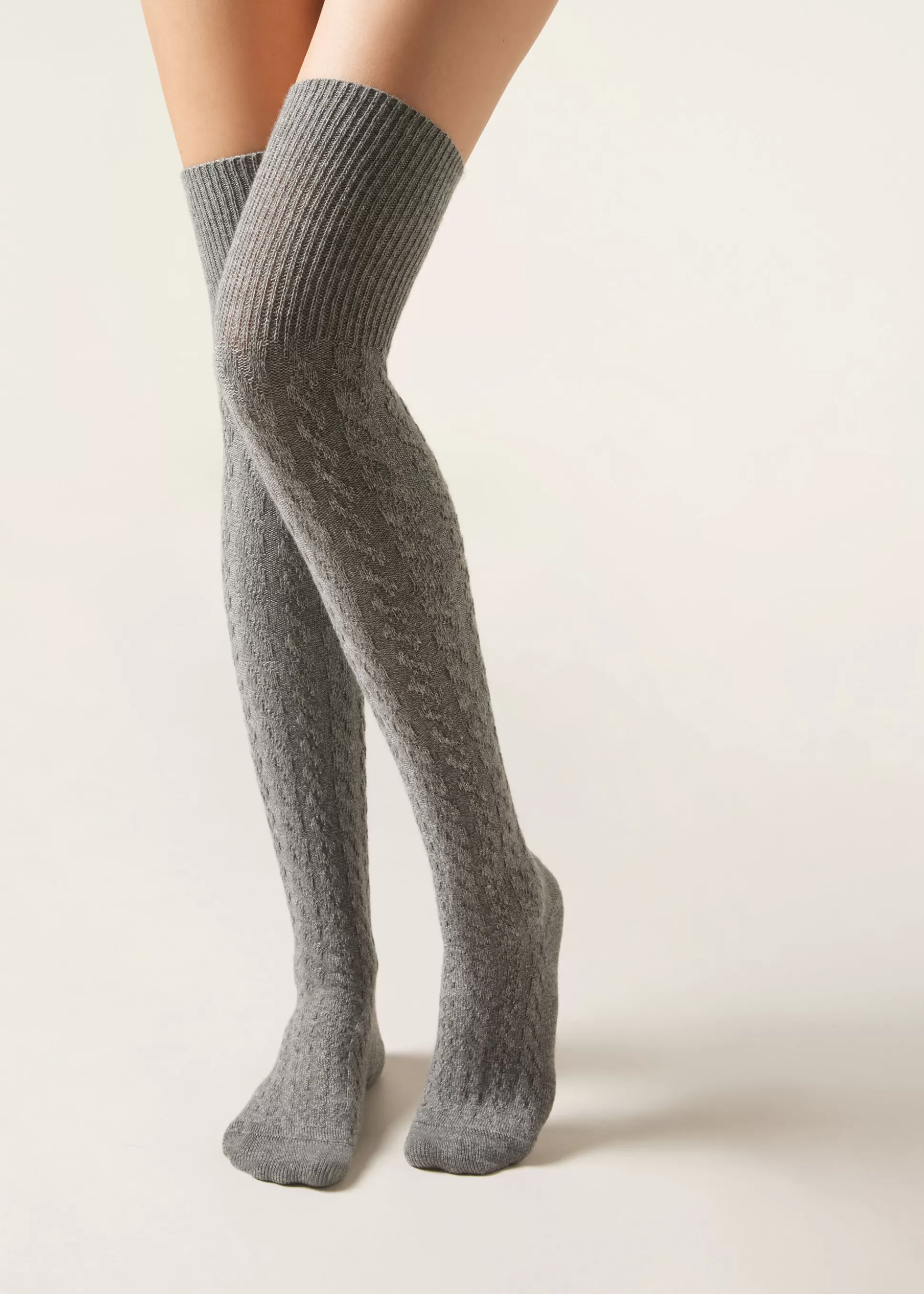 Calcetines Por Encima De La Rodilla-Calzedonia Calcetines Por Encima De La Rodilla Lana Espiga Grigiomelangetreccecashmere