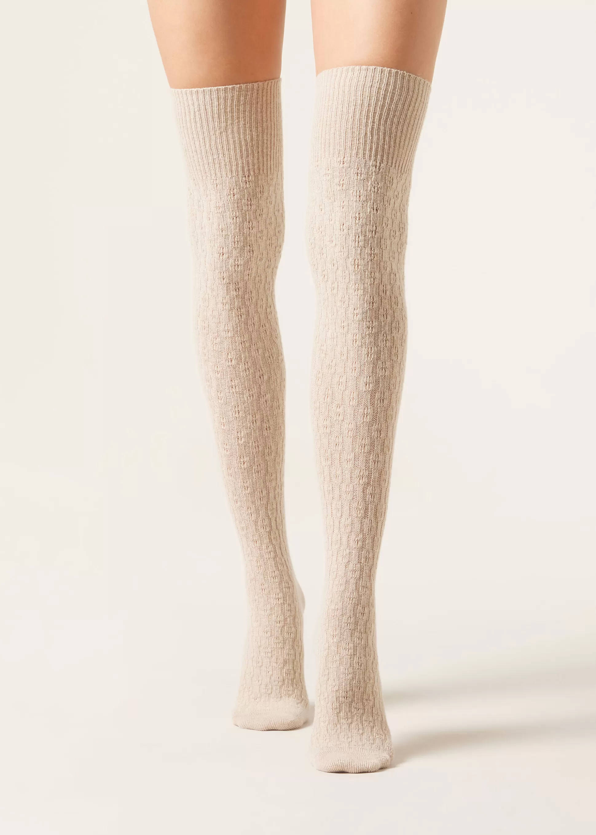 Calcetines Por Encima De La Rodilla-Calzedonia Calcetines Por Encima De La Rodilla Lana Espiga Naturalemelangelavoratocashmere