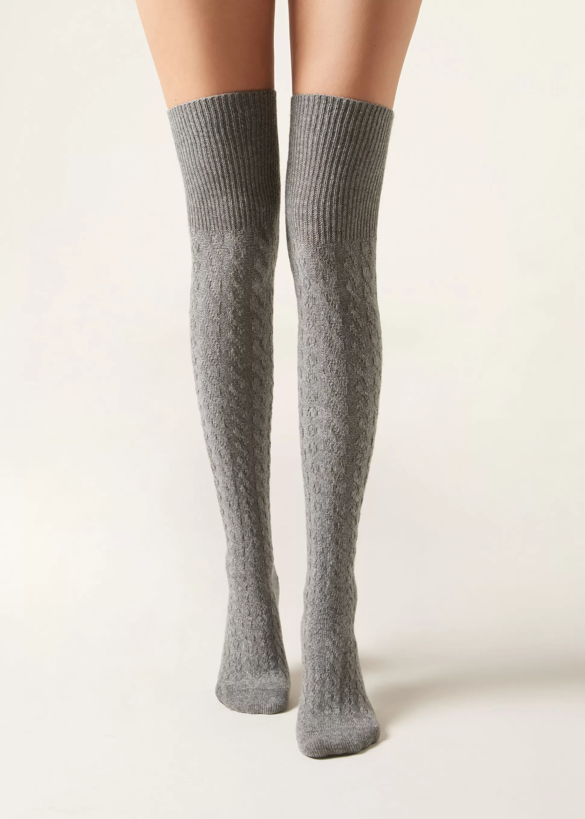 Calcetines Por Encima De La Rodilla-Calzedonia Calcetines Por Encima De La Rodilla Lana Espiga Grigiomelangetreccecashmere