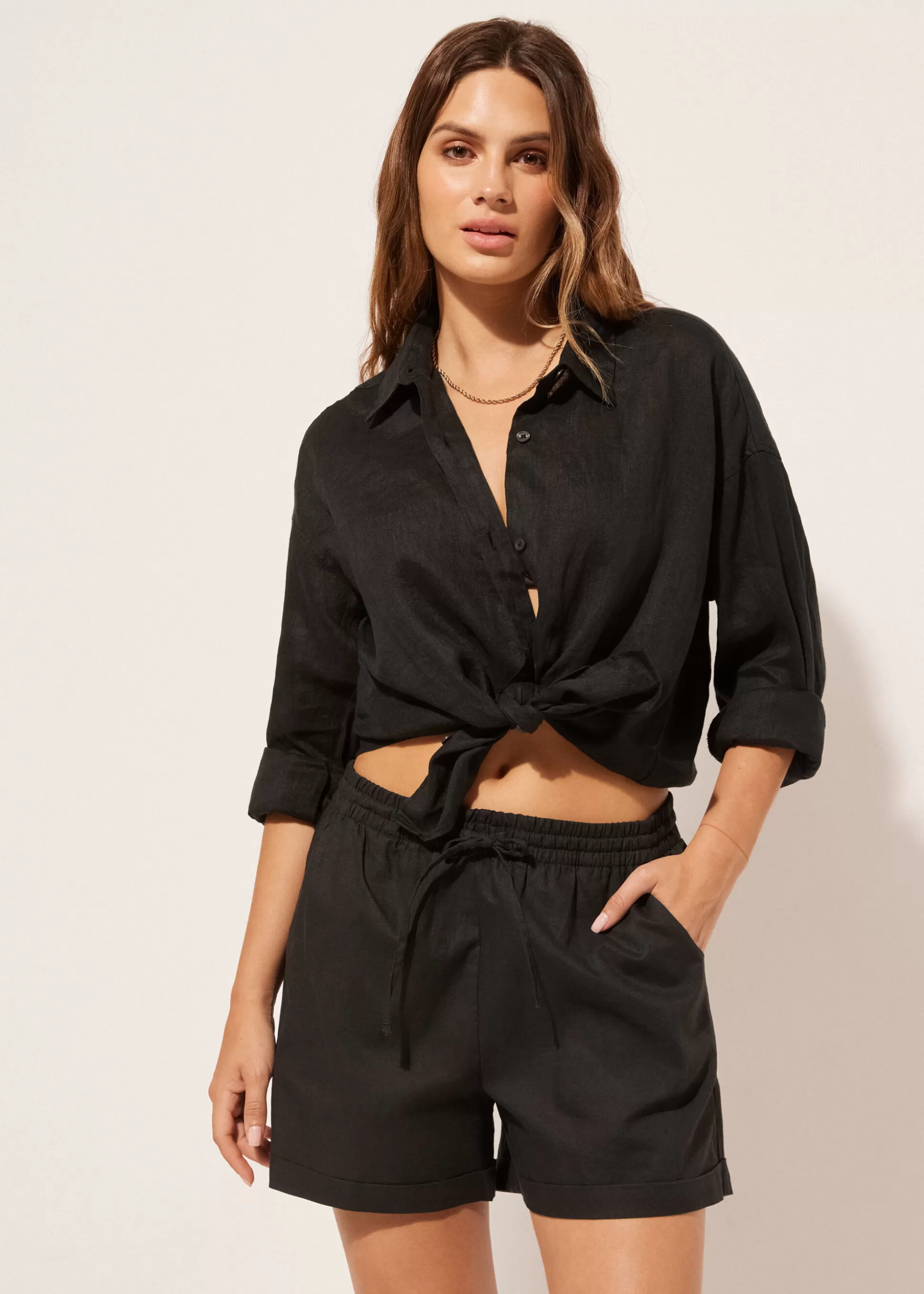 Ropa De Playa-Calzedonia Camisa Corta de Lino Negro