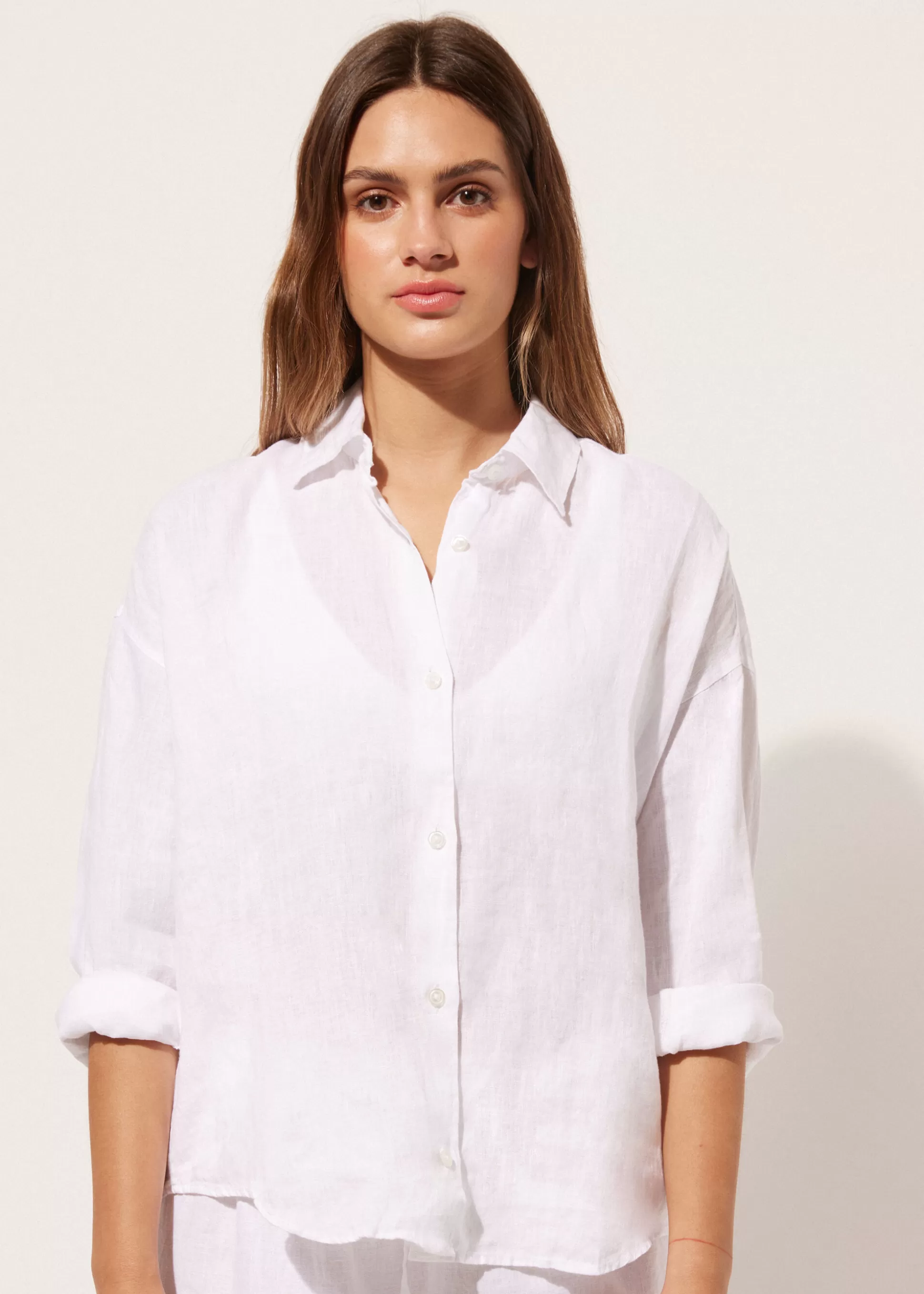 Ropa De Playa-Calzedonia Camisa Corta de Lino Blanco