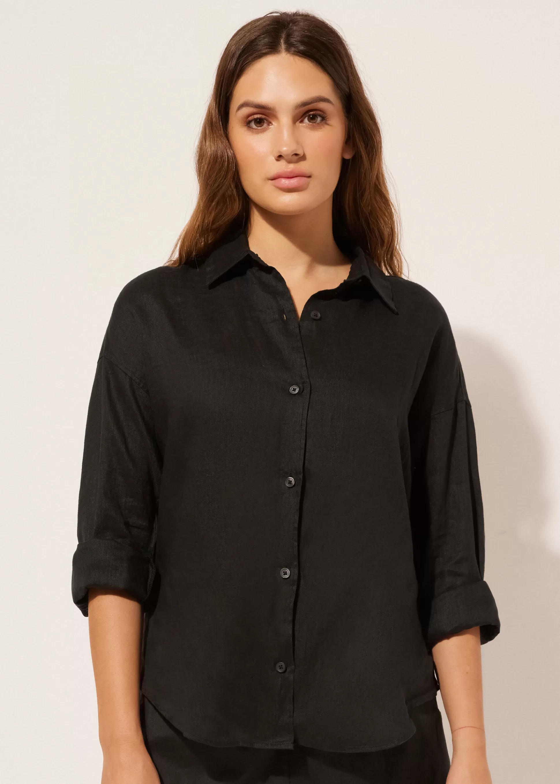 Ropa De Playa-Calzedonia Camisa Corta de Lino Negro