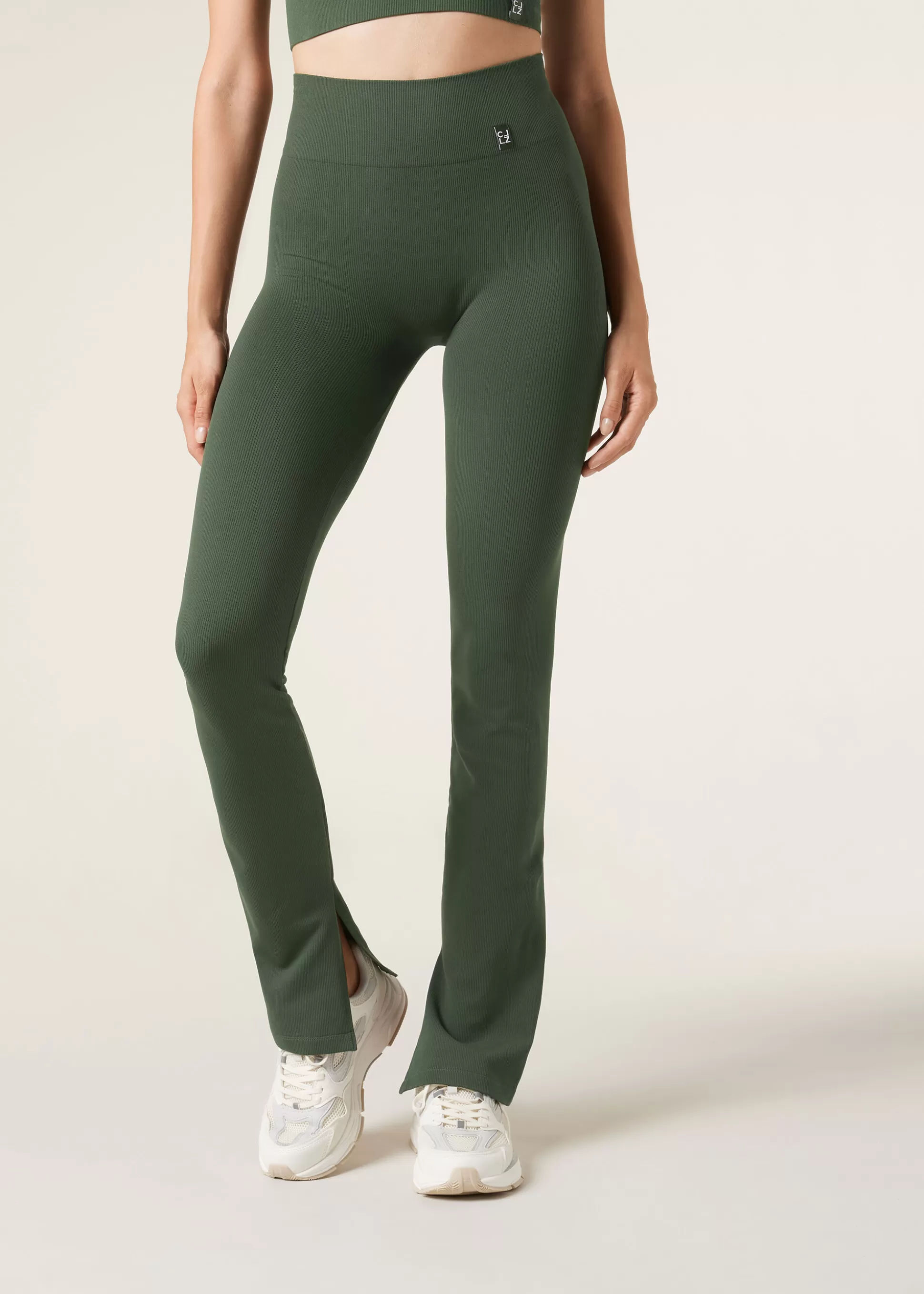 Leggings Leggings | Pantalones-Calzedonia Legging Flare Deportivo Con Abertura Inferior Verdeargilla