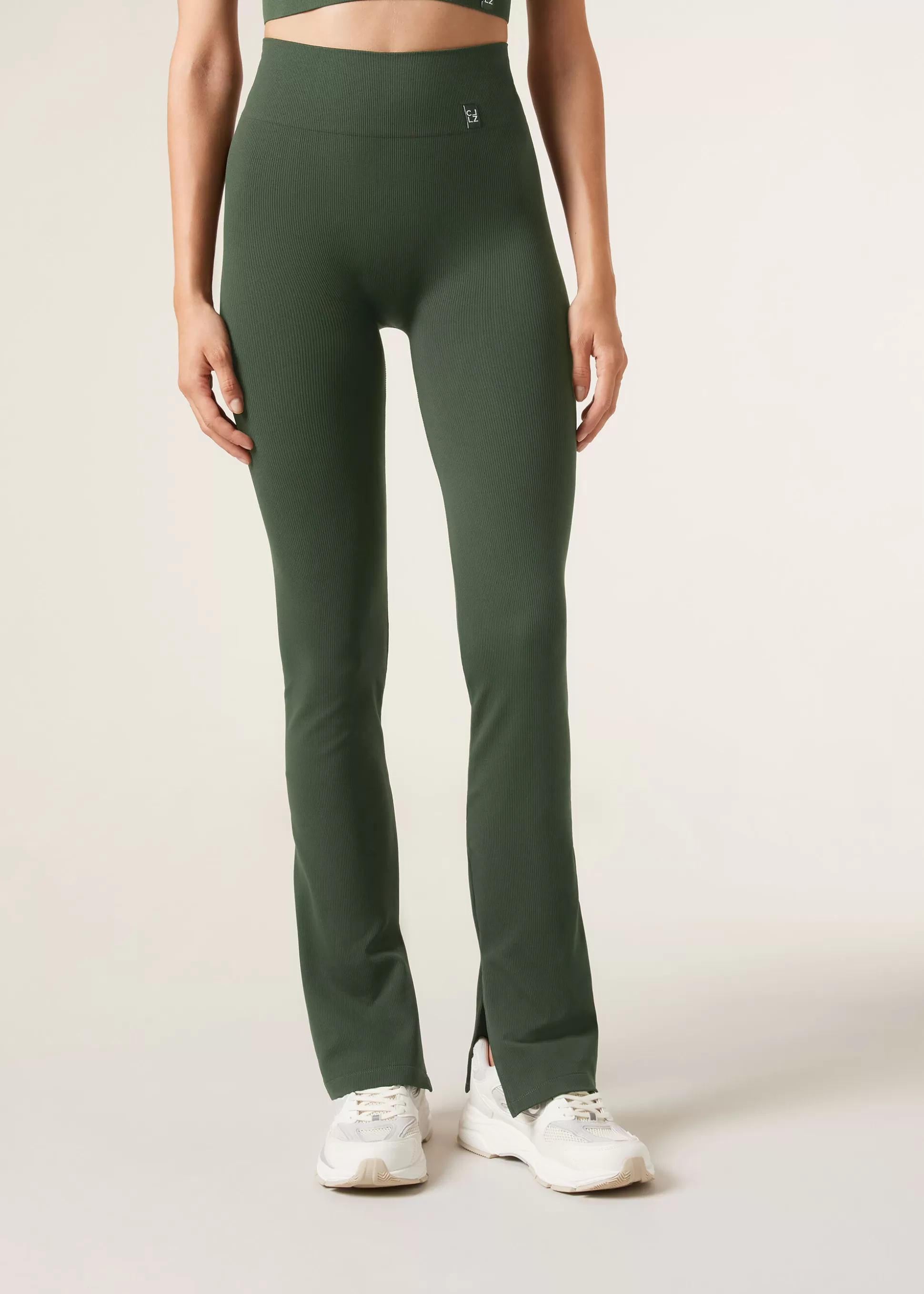 Leggings Leggings | Pantalones-Calzedonia Legging Flare Deportivo Con Abertura Inferior Verdeargilla