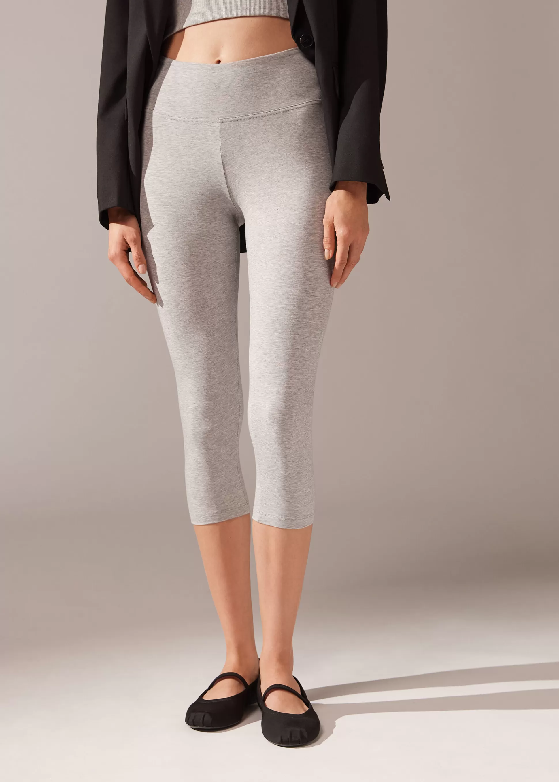 Leggings Leggings | Leggings-Calzedonia Leggings Capri De Algodón Ligero Grisclarojaspeado