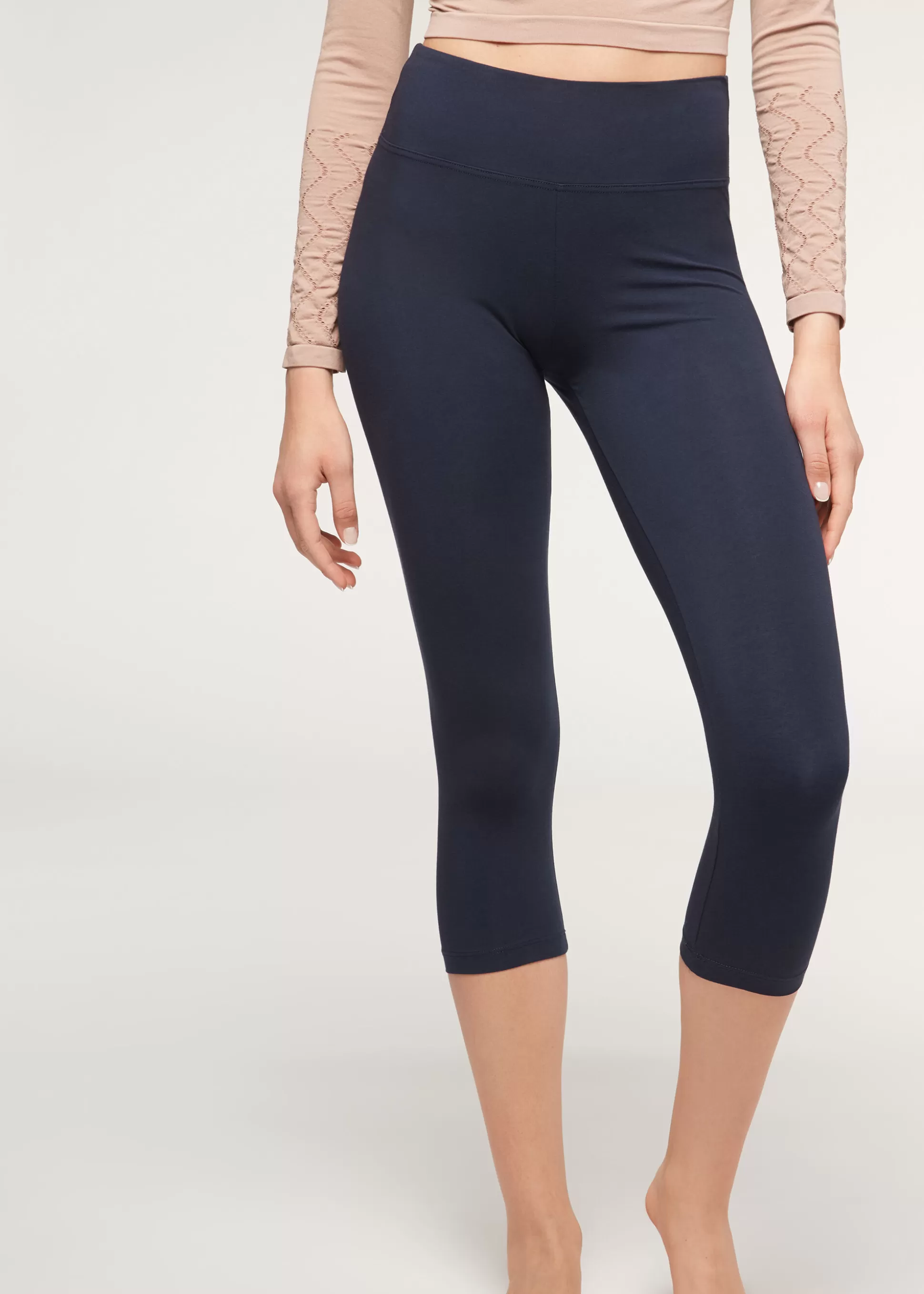 Leggings-Calzedonia Leggings Capri De Algodón Ligero Azulintenso