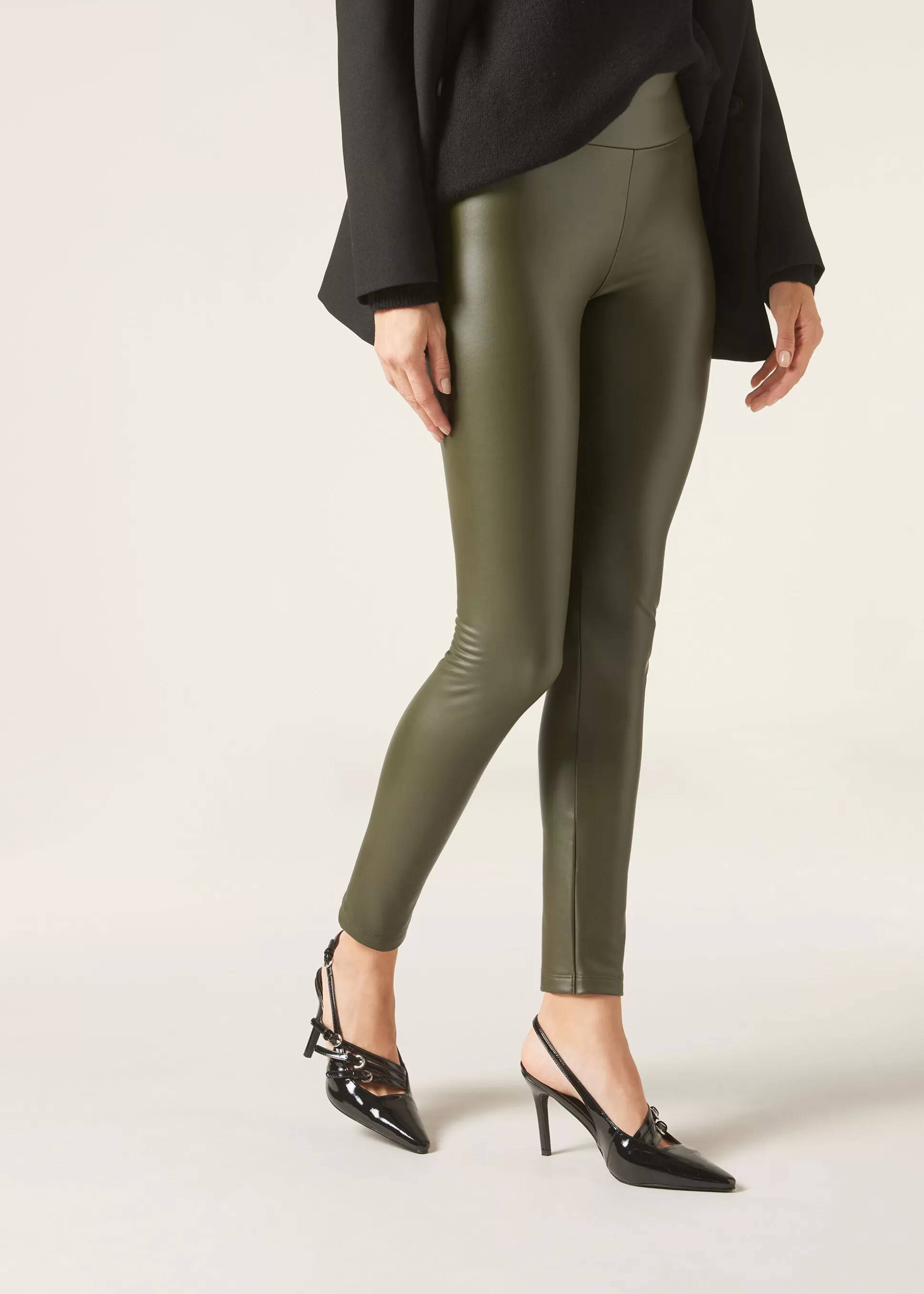 Pantalones | Leggings-Calzedonia Leggings Efecto Piel Térmicos Verdefango