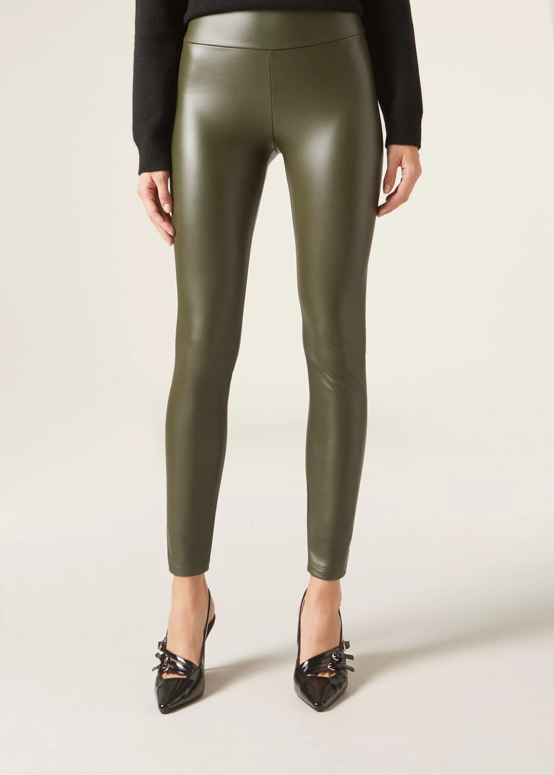 Pantalones | Leggings-Calzedonia Leggings Efecto Piel Térmicos Verdefango