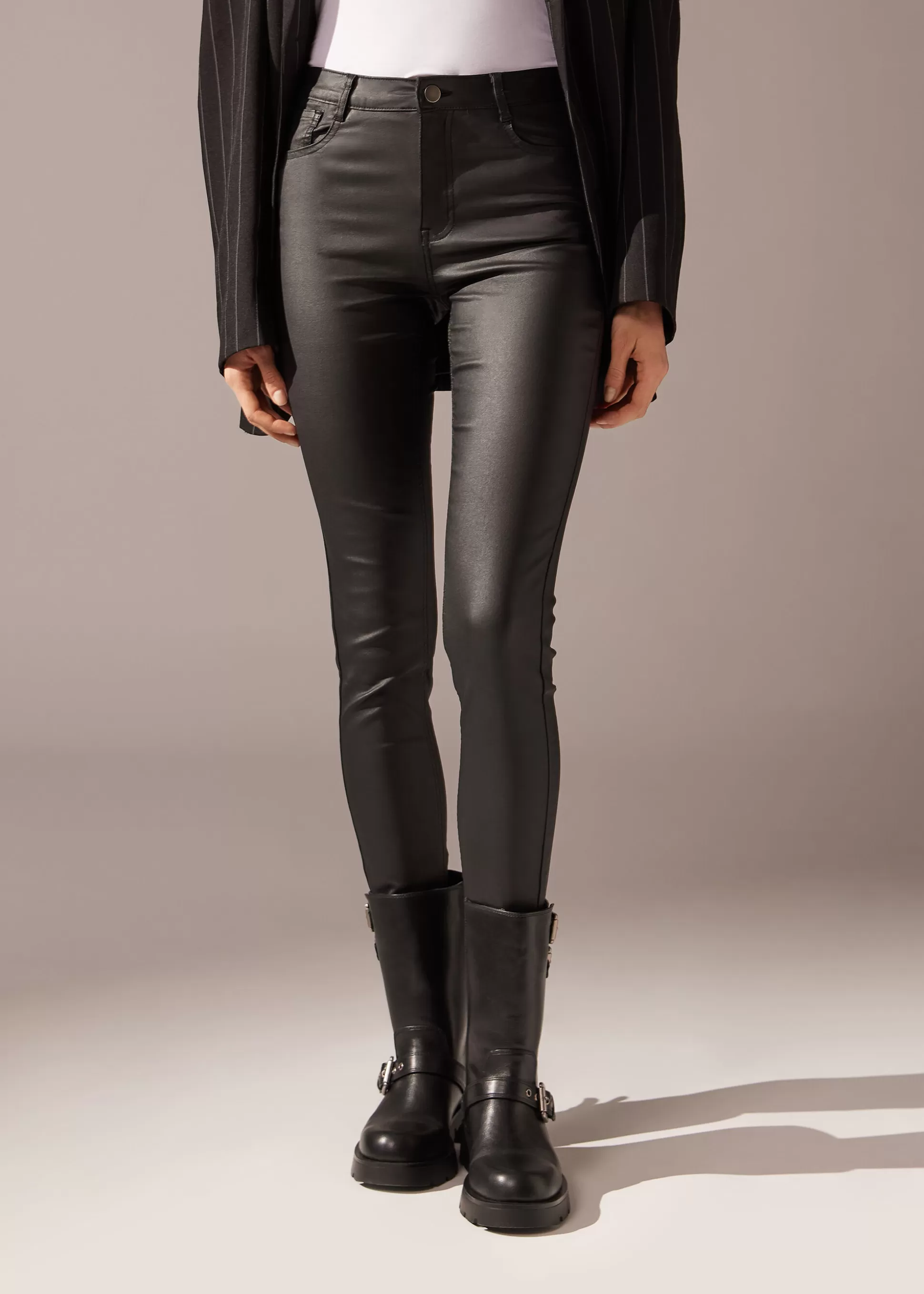 Pantalones-Calzedonia Leggings Skinny Efecto Encerado