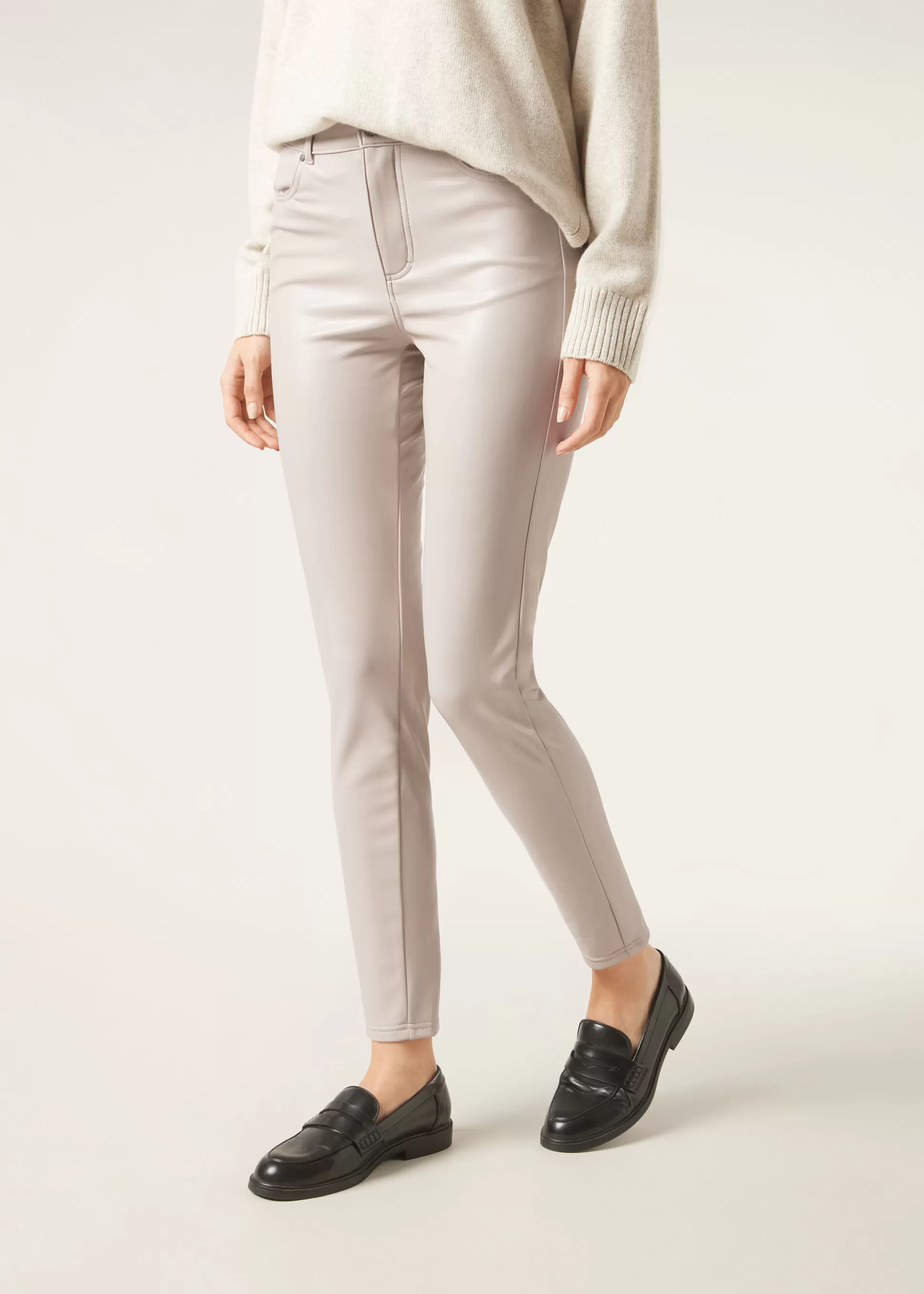 Pantalones-Calzedonia Leggings Térmicos Efecto Piel Grisperla