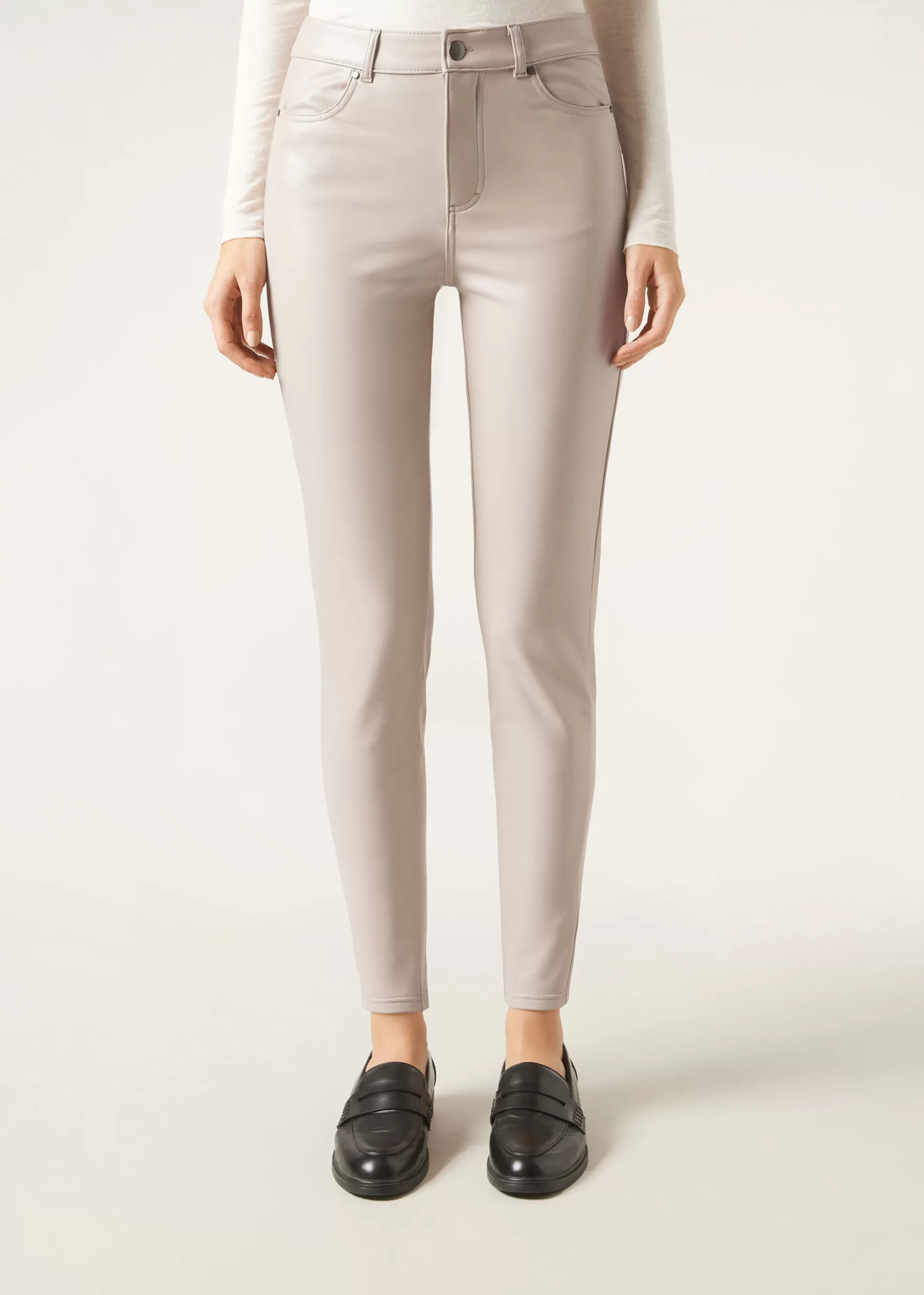 Pantalones-Calzedonia Leggings Térmicos Efecto Piel Grisperla