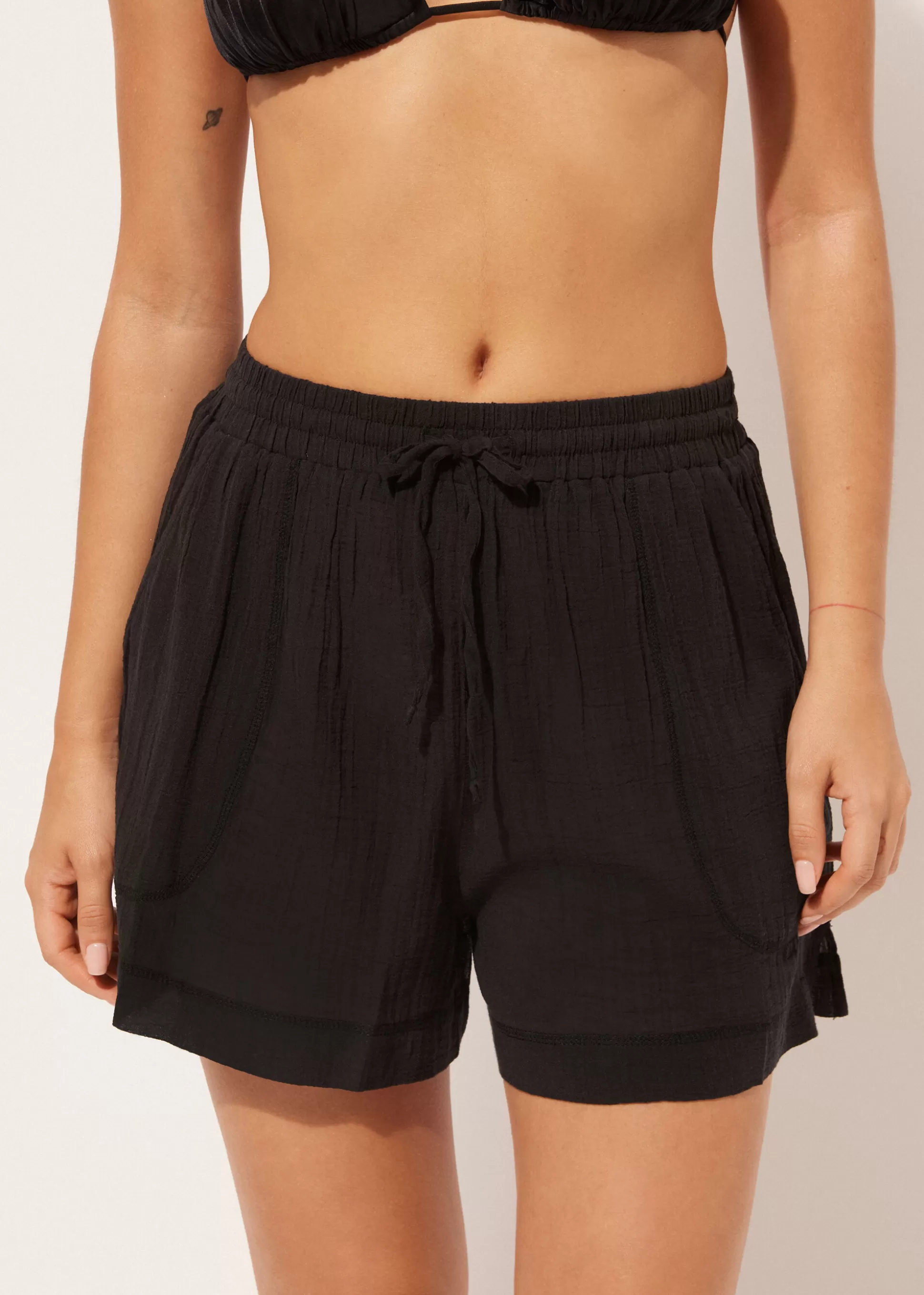 Ropa De Playa-Calzedonia Pantalón Corto en Algodón Negro