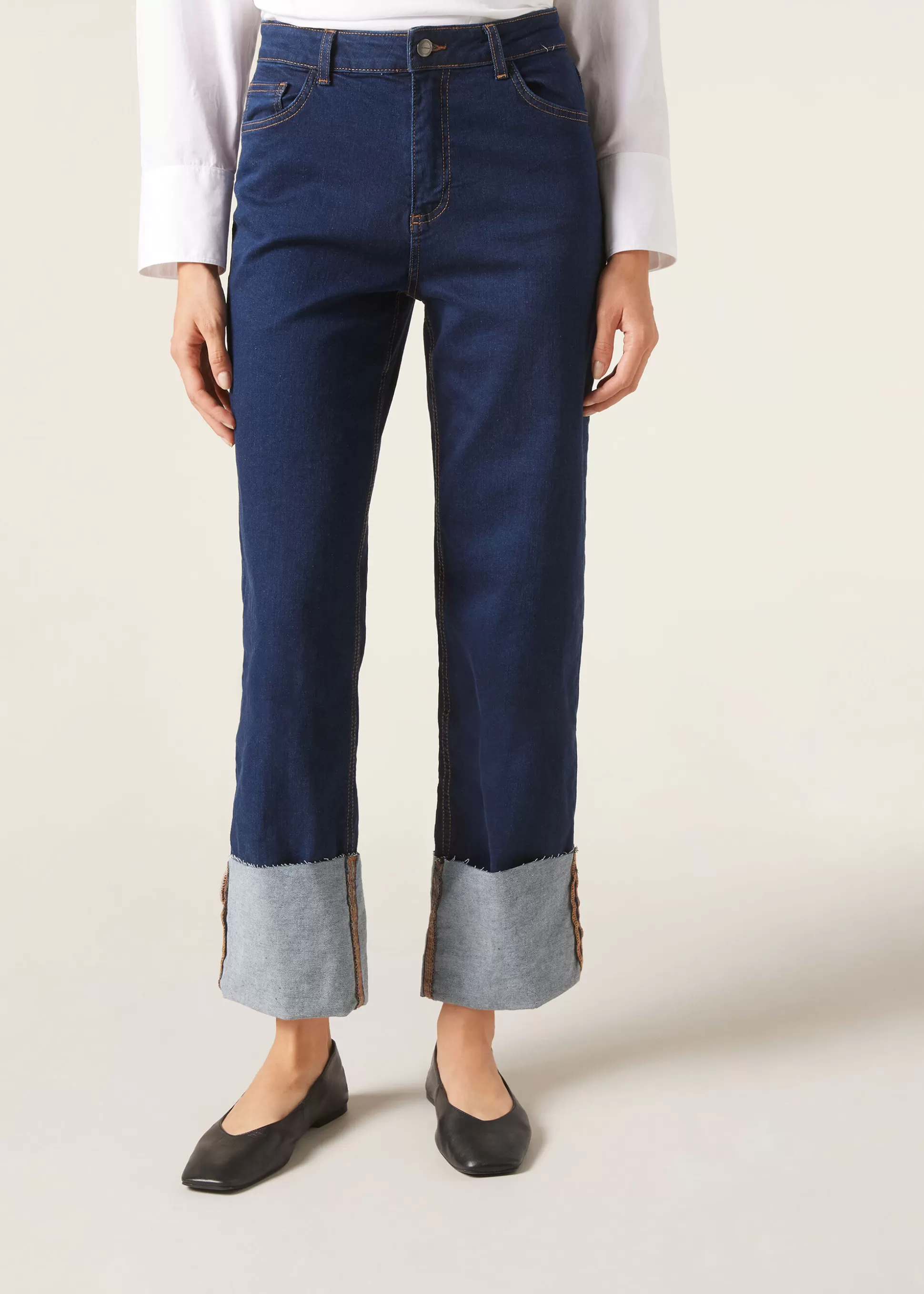 Vaqueros-Calzedonia Pantalón Culotte Denim Vuelta Bajo Azulvaquerooscuro