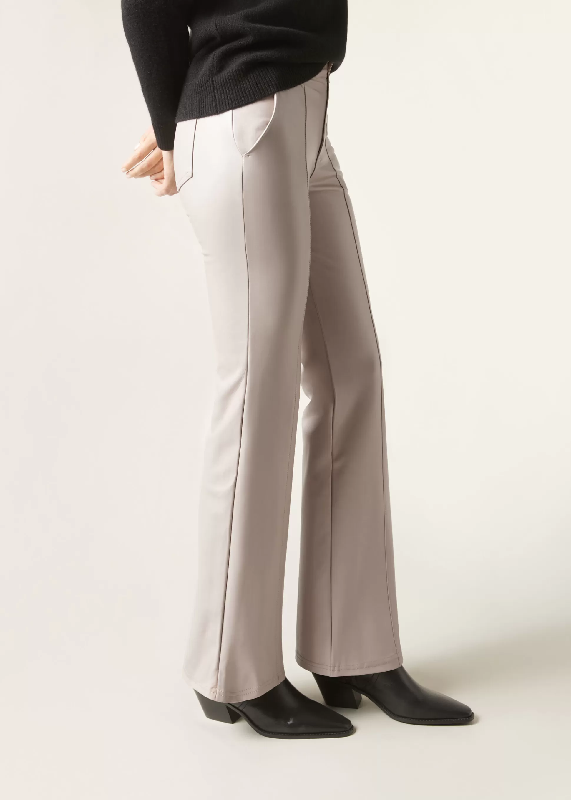 Pantalones-Calzedonia Pantalón Flare Efecto Piel Grisperla