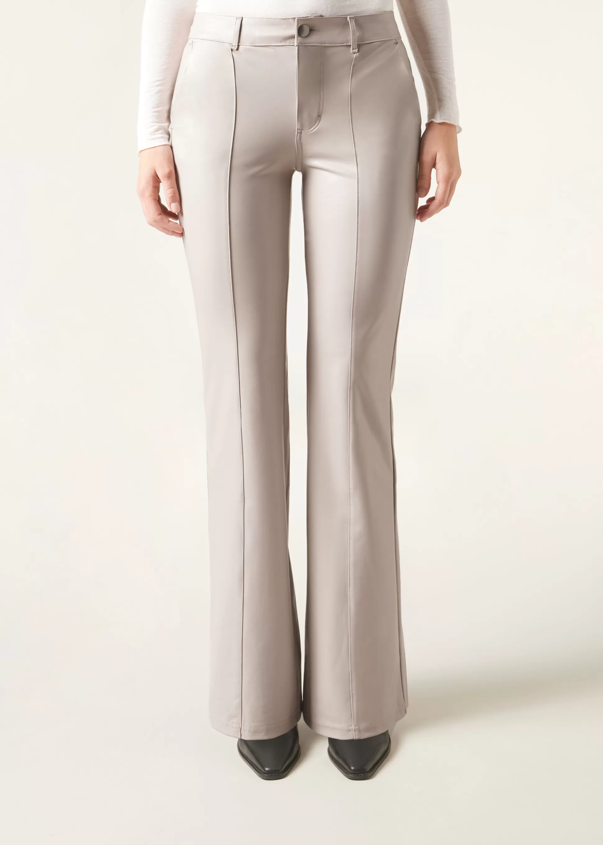 Pantalones-Calzedonia Pantalón Flare Efecto Piel Grisperla