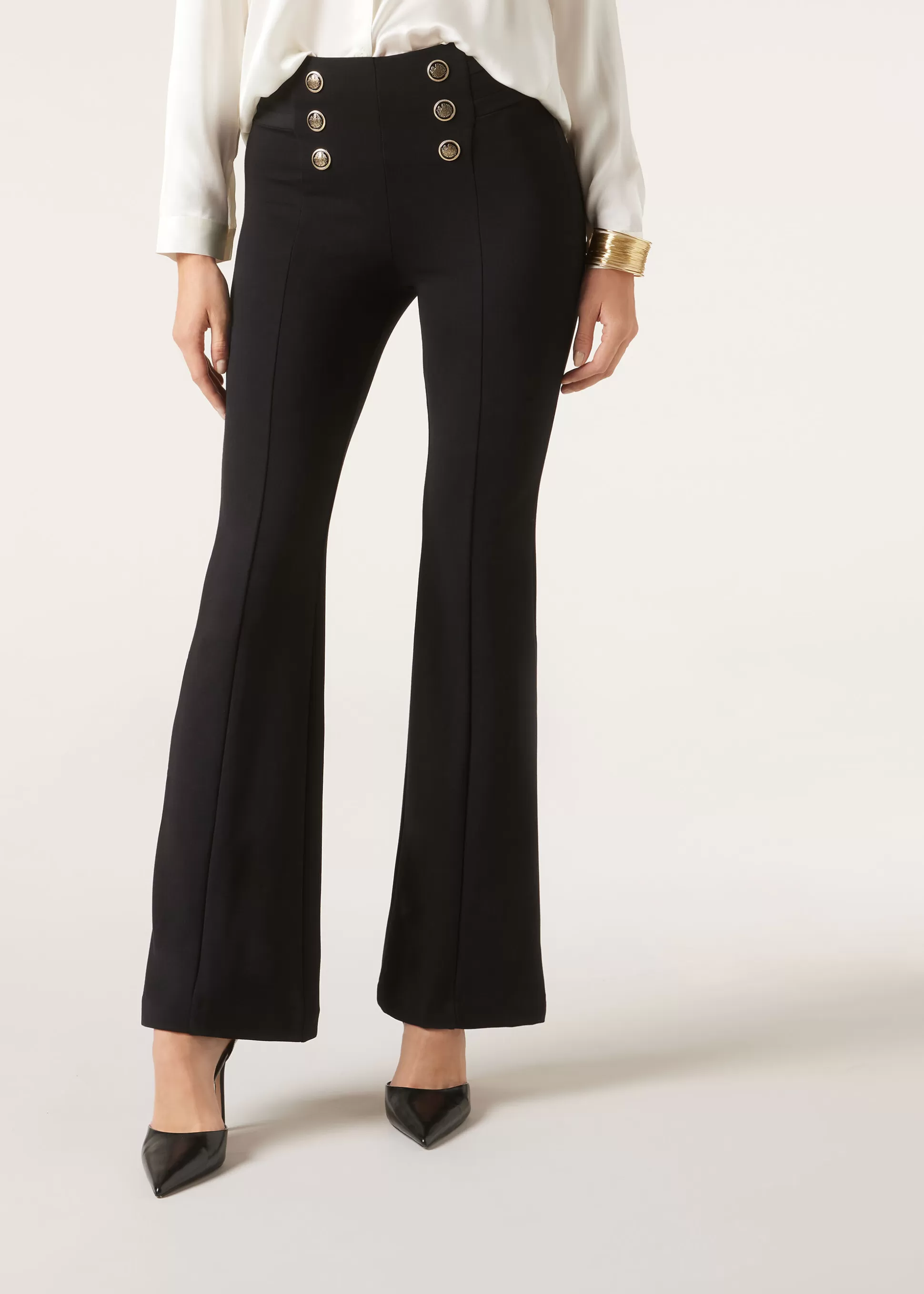 Pantalones-Calzedonia Pantalón Flare Sailor Efecto Shapping Con Detalle Botones