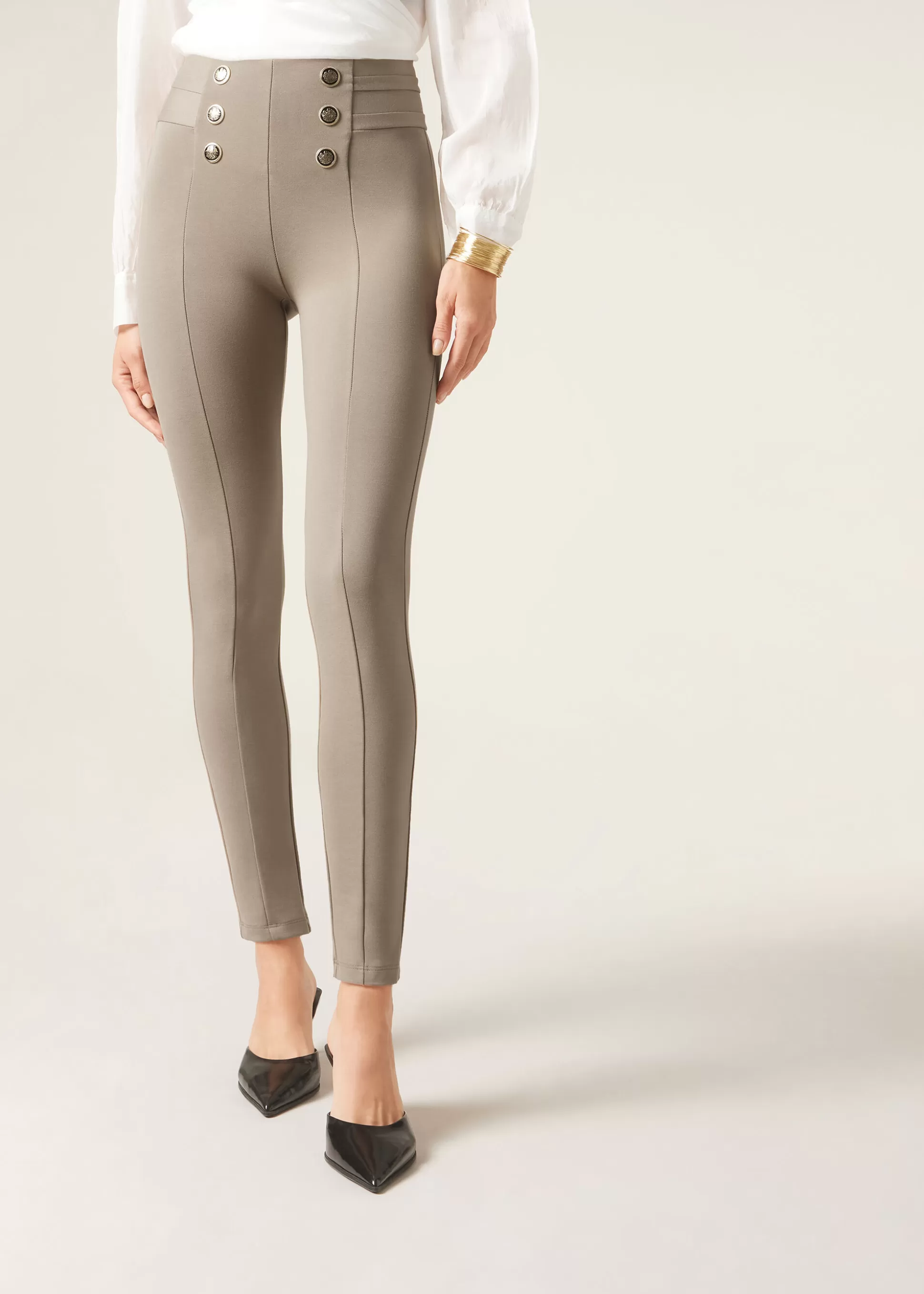 Leggings-Calzedonia Pantalón Sailor Efecto Shapping Con Detalle Botones