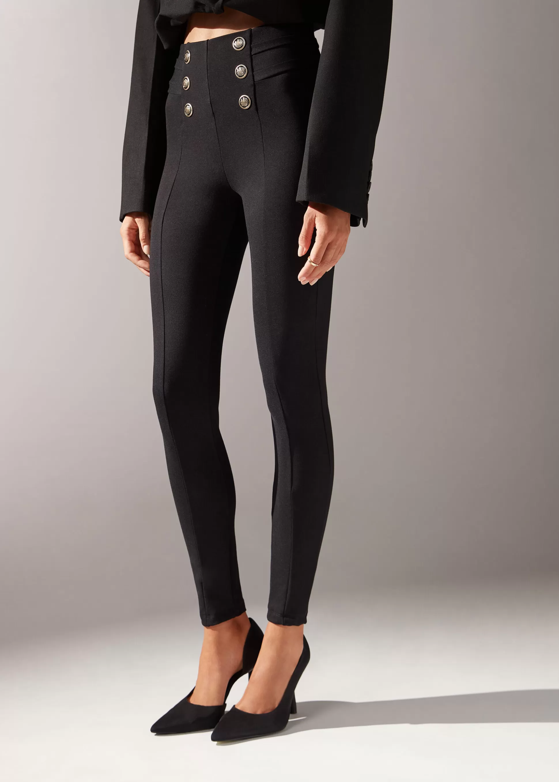 Pantalones | Leggings-Calzedonia Pantalón Sailor Efecto Shapping Con Detalle Botones