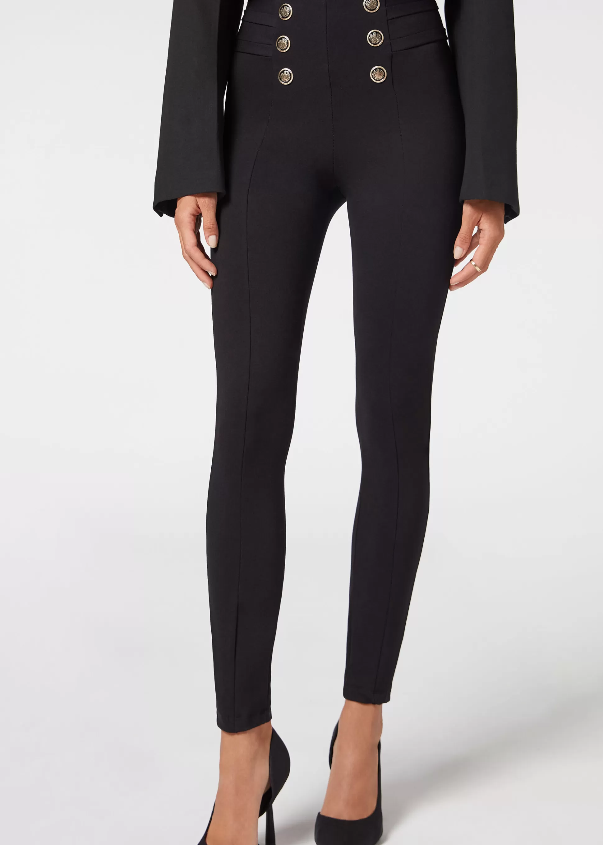 Pantalones | Leggings-Calzedonia Pantalón Sailor Efecto Shapping Con Detalle Botones